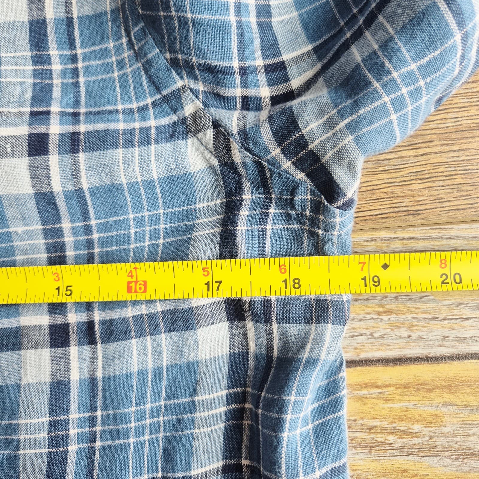 Vintage Lauren Ralph Lauren Linen Blue Plaid Button-Up Shirt Long Sleeve Size PS - Thumbnail 12