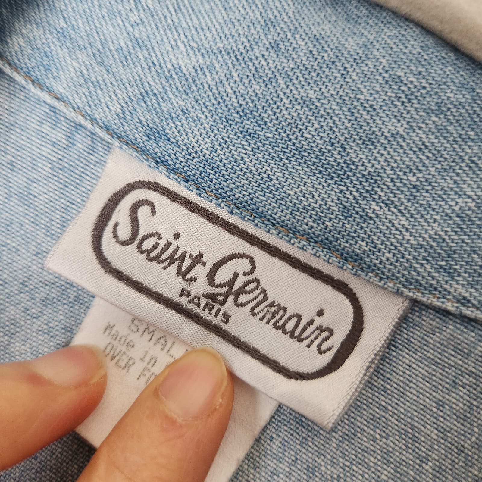 Vintage Saint Germain Paris Denim Jumpsuit Long Sleeve Blue Sz.S Made in USA - Thumbnail 5
