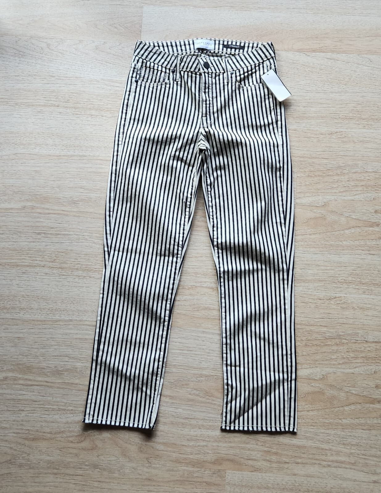 NWT Parker Smith Carbon Striped Straight Jeans Stretch Zip Pocket Women 27 $198 - Thumbnail 2