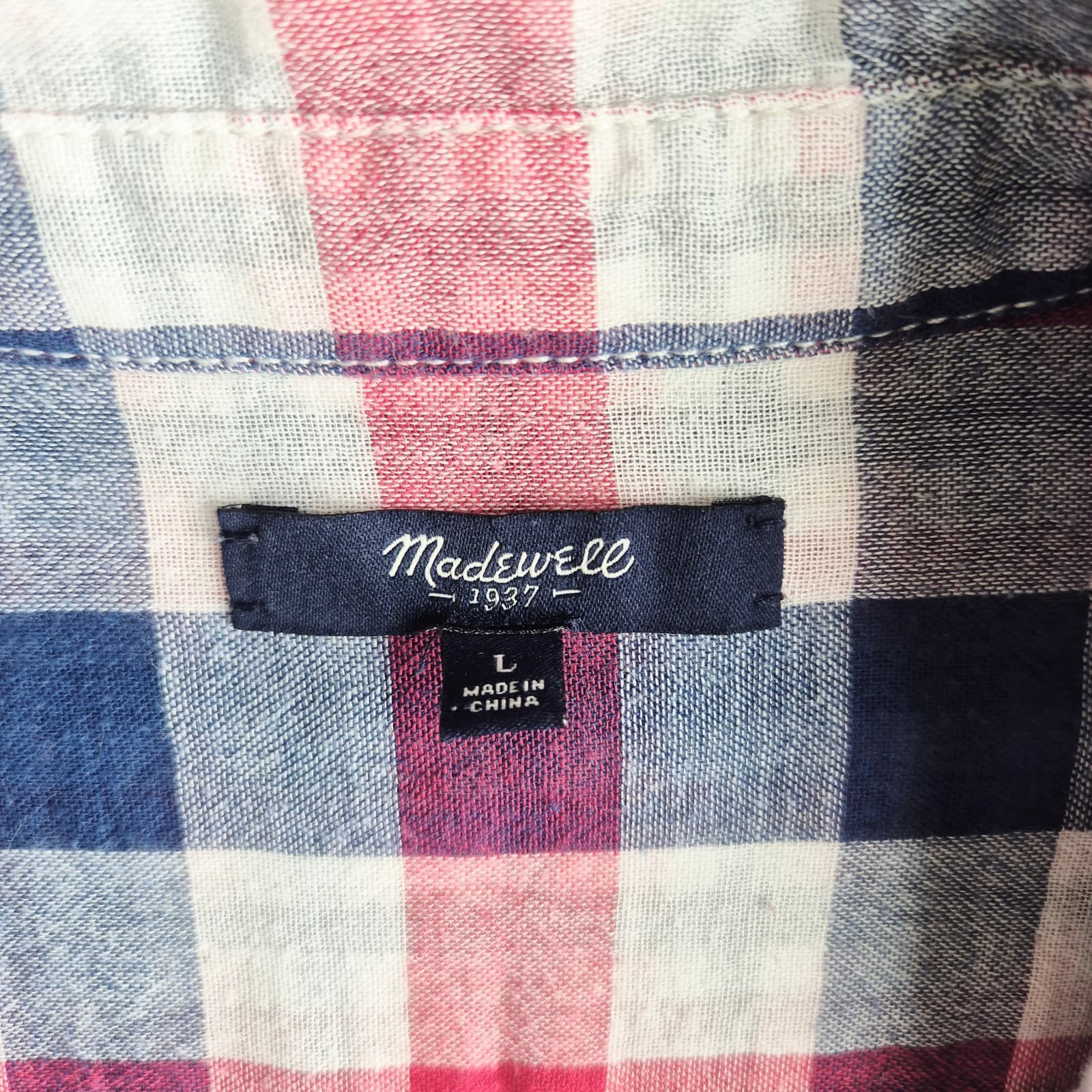 Madewell Ex-Boyfriend Emmett Double Gauze Flannel Shirt Plaid Red Blue Womens L - Thumbnail 8