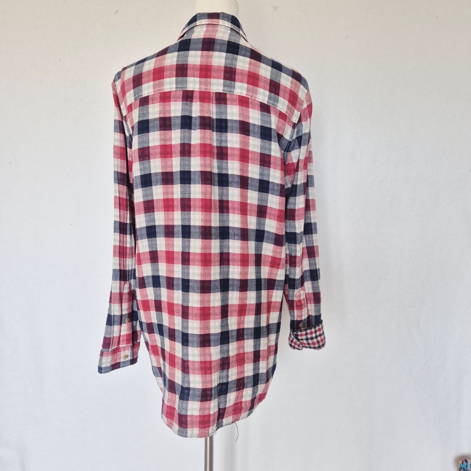 Madewell Ex-Boyfriend Emmett Double Gauze Flannel Shirt Plaid Red Blue Womens L - Thumbnail 6