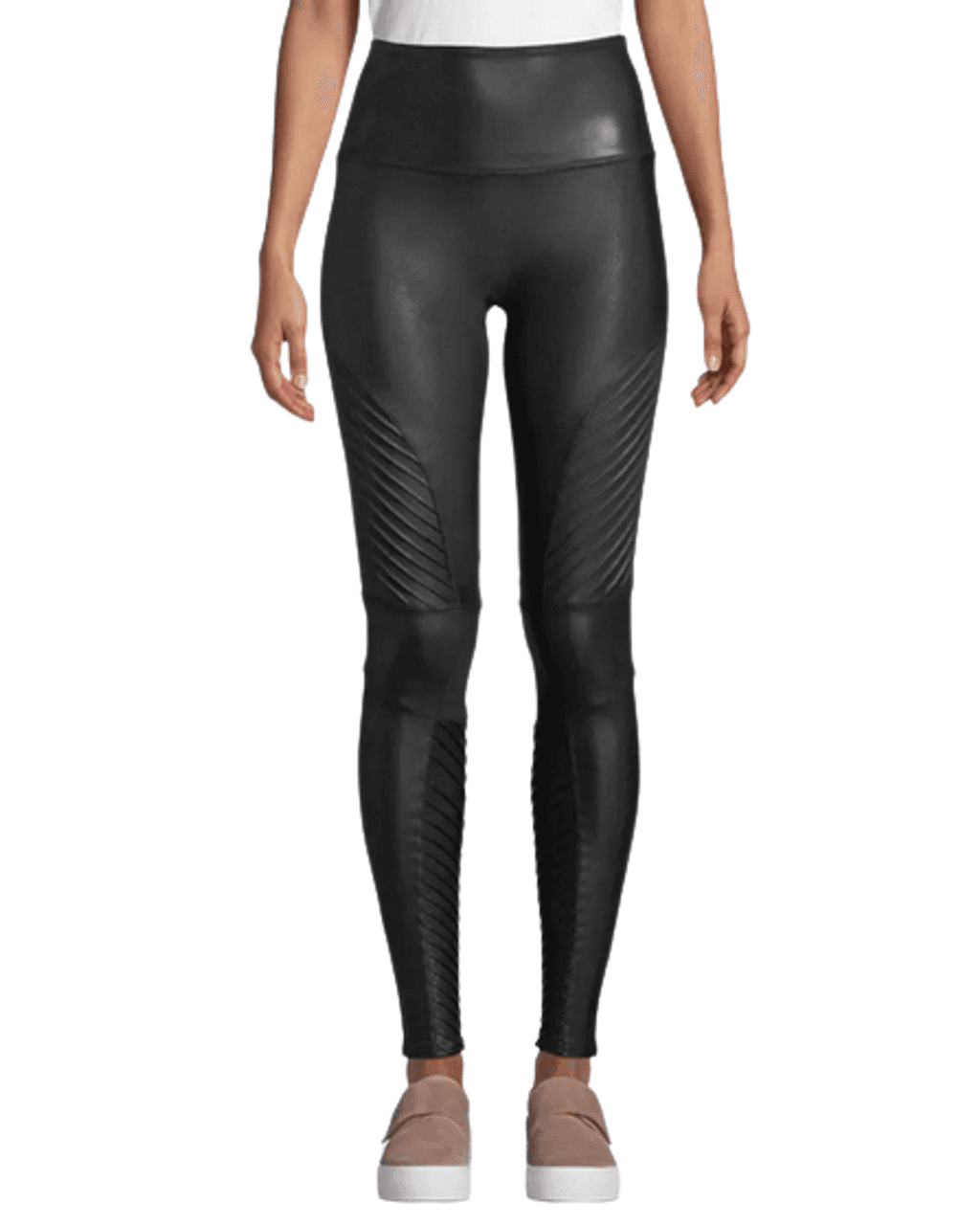 SPANX Faux Leather Moto Leggings Pintuck High Rise Metallic Black Women's S - Thumbnail 7