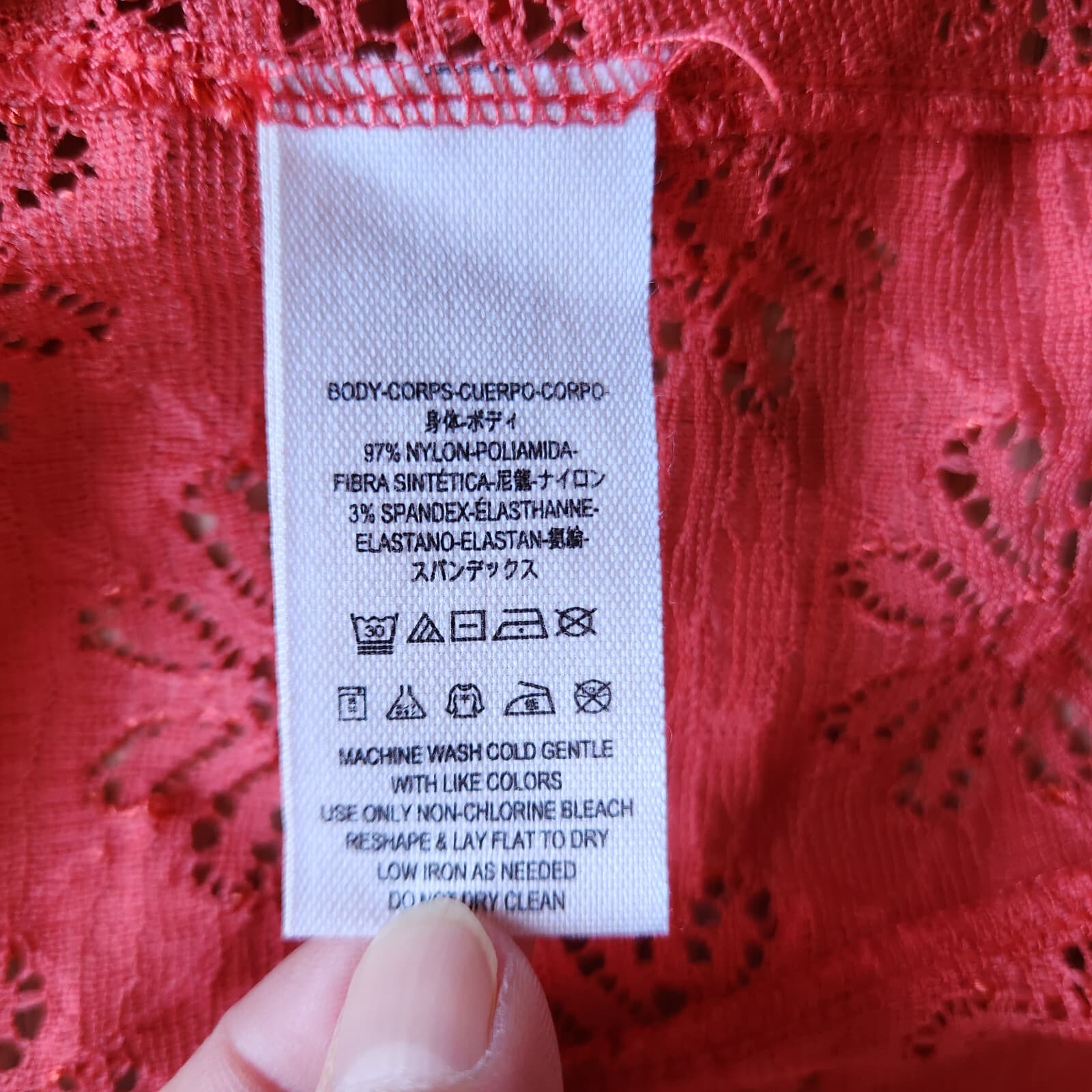 NWoT Free People Daisy Lace Godet Knit Top Peplum 3/4 Sleeve Scoopneck Orange L - Thumbnail 8