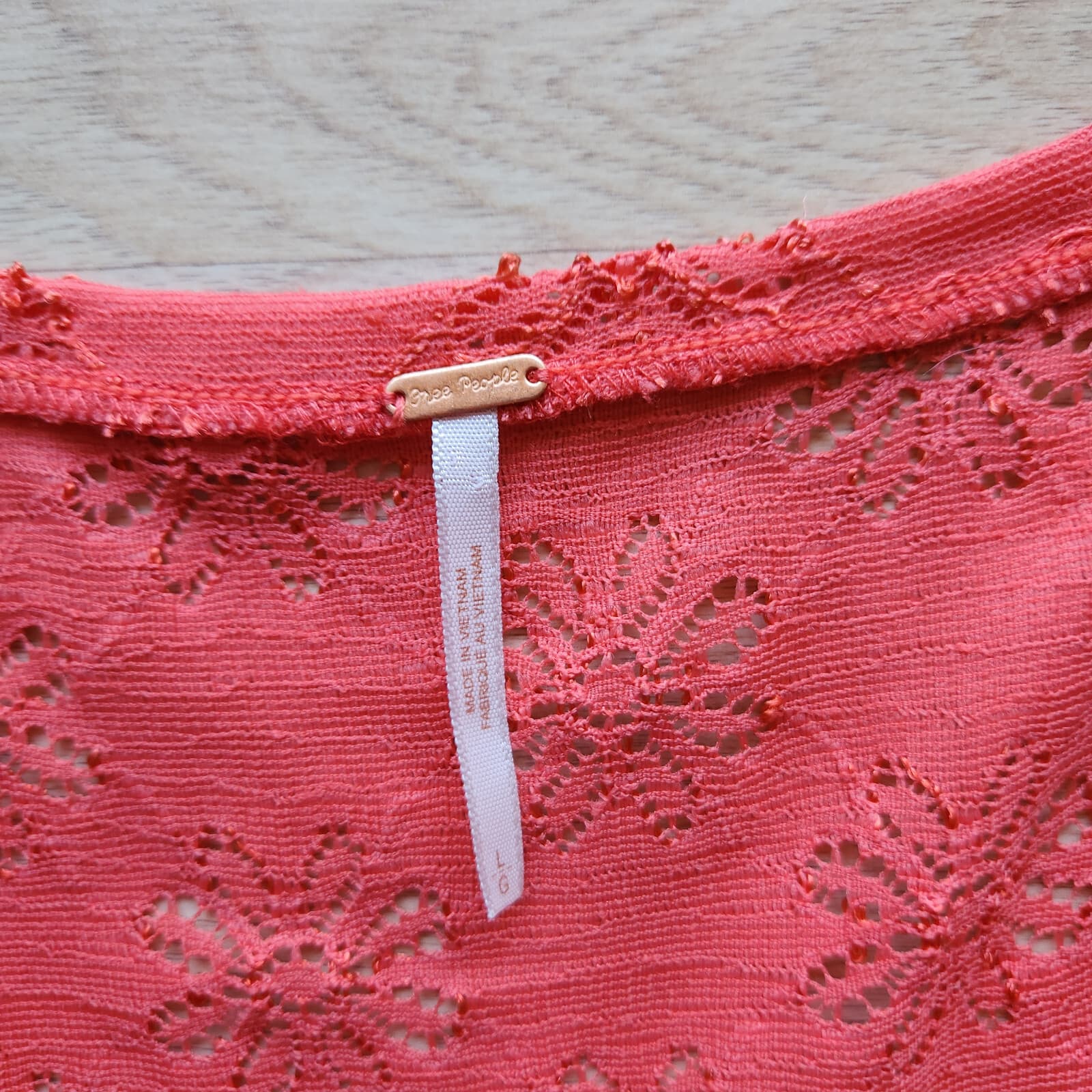NWoT Free People Daisy Lace Godet Knit Top Peplum 3/4 Sleeve Scoopneck Orange L - Thumbnail 7