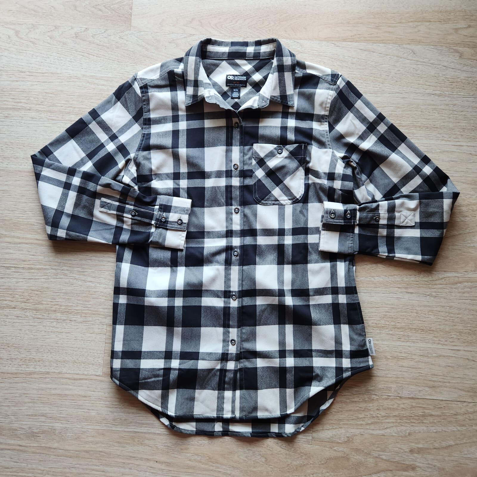 Outdoor Research Kulshan Flannel Tunic Button-Up Shirt Pocket Plaid Black Sz.M - Thumbnail 4