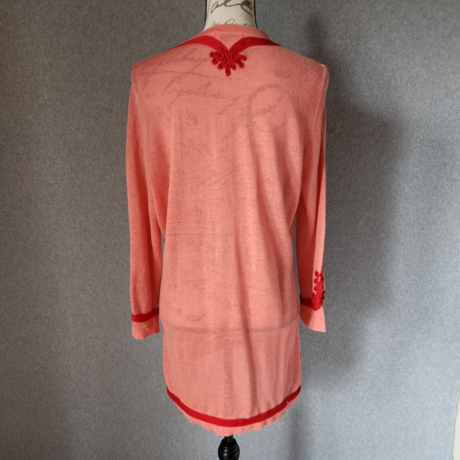 Soft Surroundings Linen Blend Ribbon Embellishing Tunic Top Long Sleeve Coral PL - Thumbnail 4