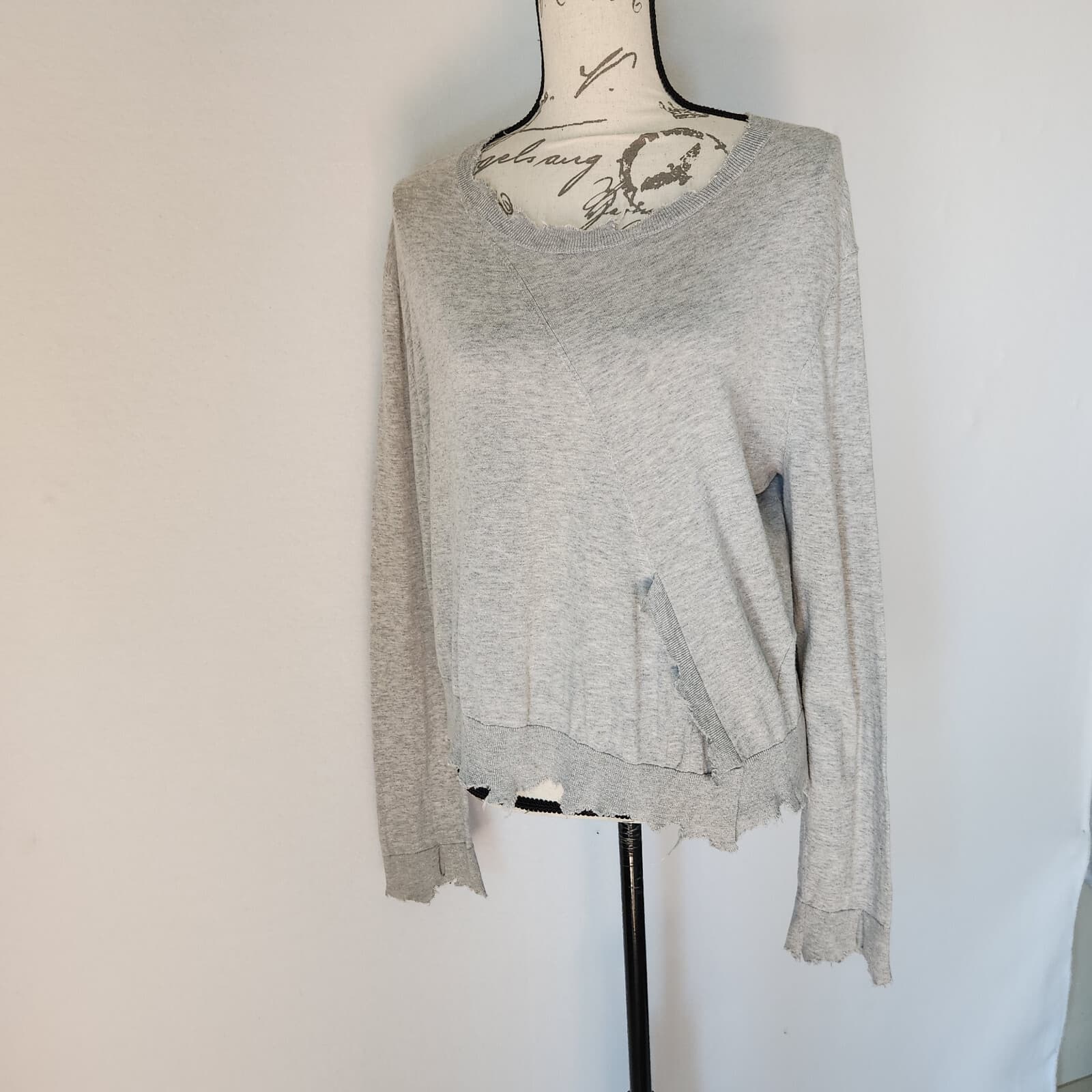 IRO. Jeans Gnasp Distressed Sweater Long Sleeve Cotton Cashmere Light Grey Sz.S - Thumbnail 5