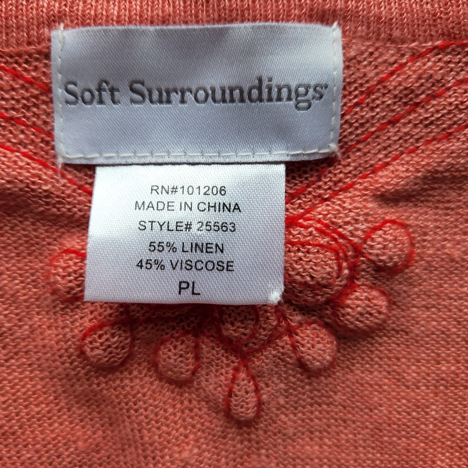 Soft Surroundings Linen Blend Ribbon Embellishing Tunic Top Long Sleeve Coral PL - Thumbnail 7