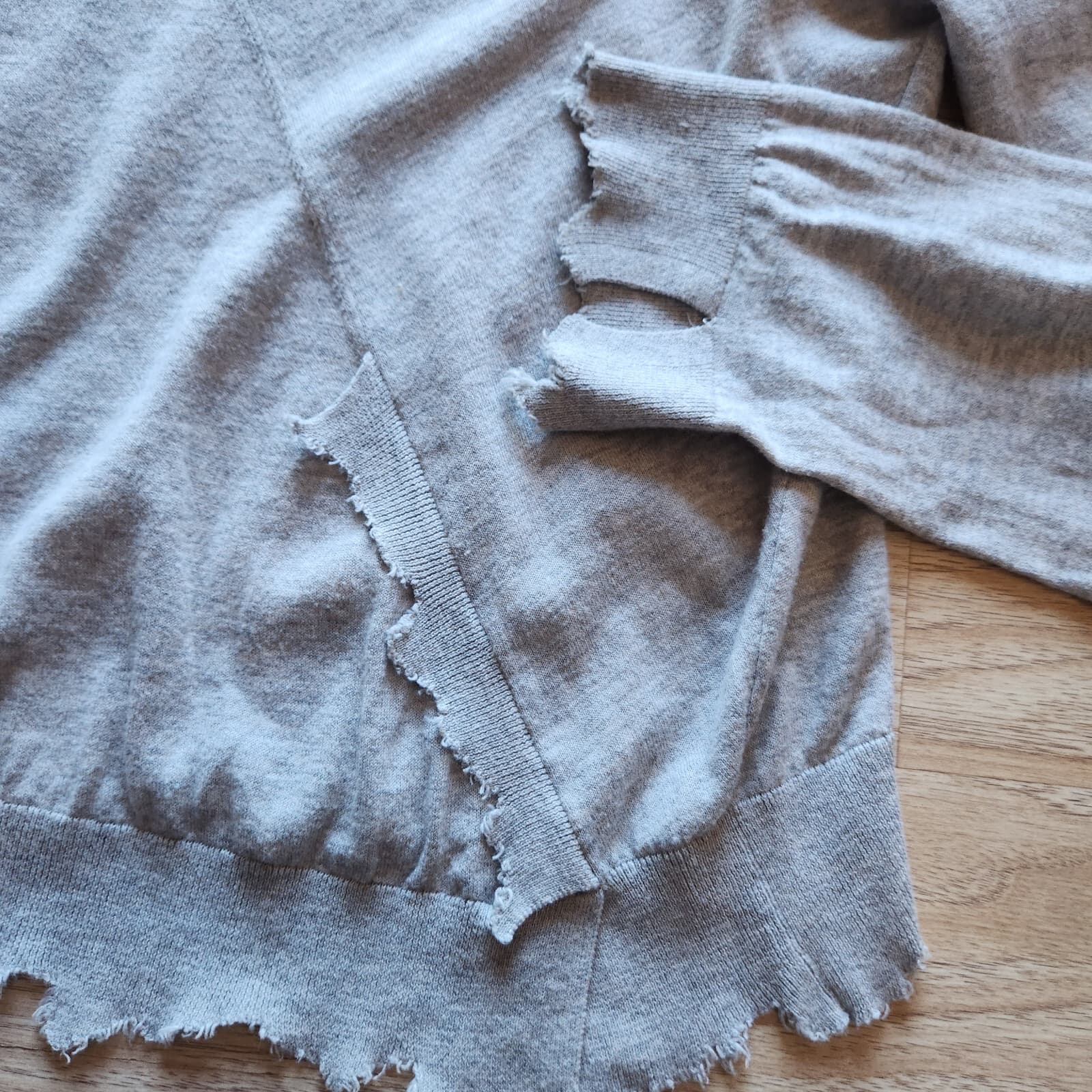 IRO. Jeans Gnasp Distressed Sweater Long Sleeve Cotton Cashmere Light Grey Sz.S - Thumbnail 8