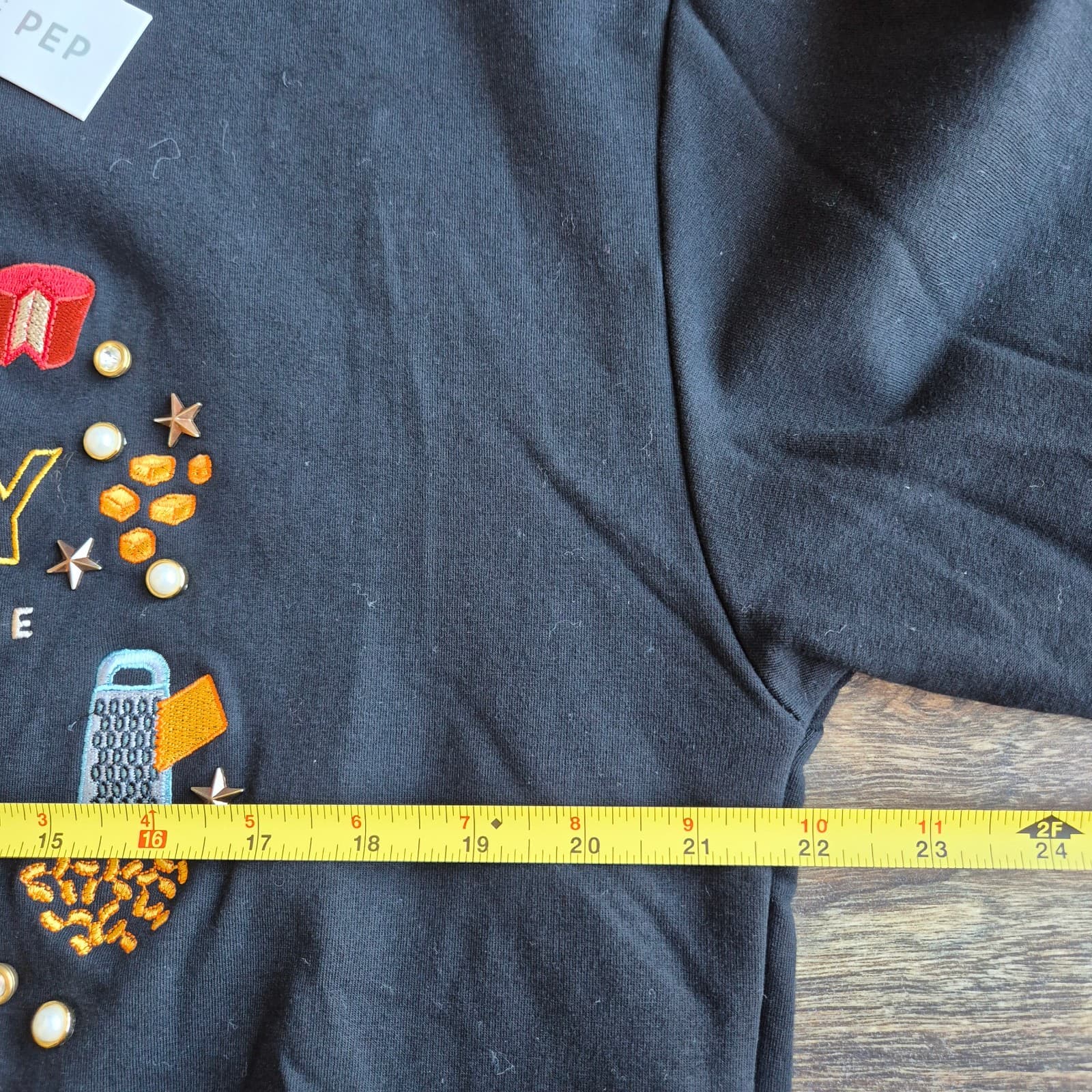 NWT Dash Of Pep Therapy & Cheese Pearl Crystal Embellished Sweatshirt Black Sz.M - Thumbnail 12