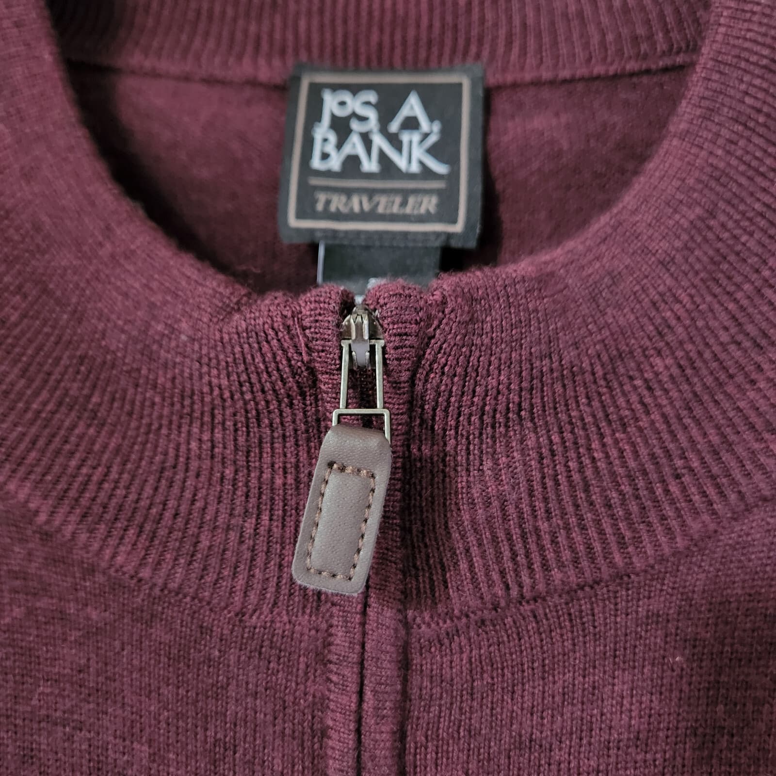 NWT Jos A. Bank Merino Wool Traveler 1/4 Zip Mock Sweater Red-Burgundy Men 2X - Thumbnail 3