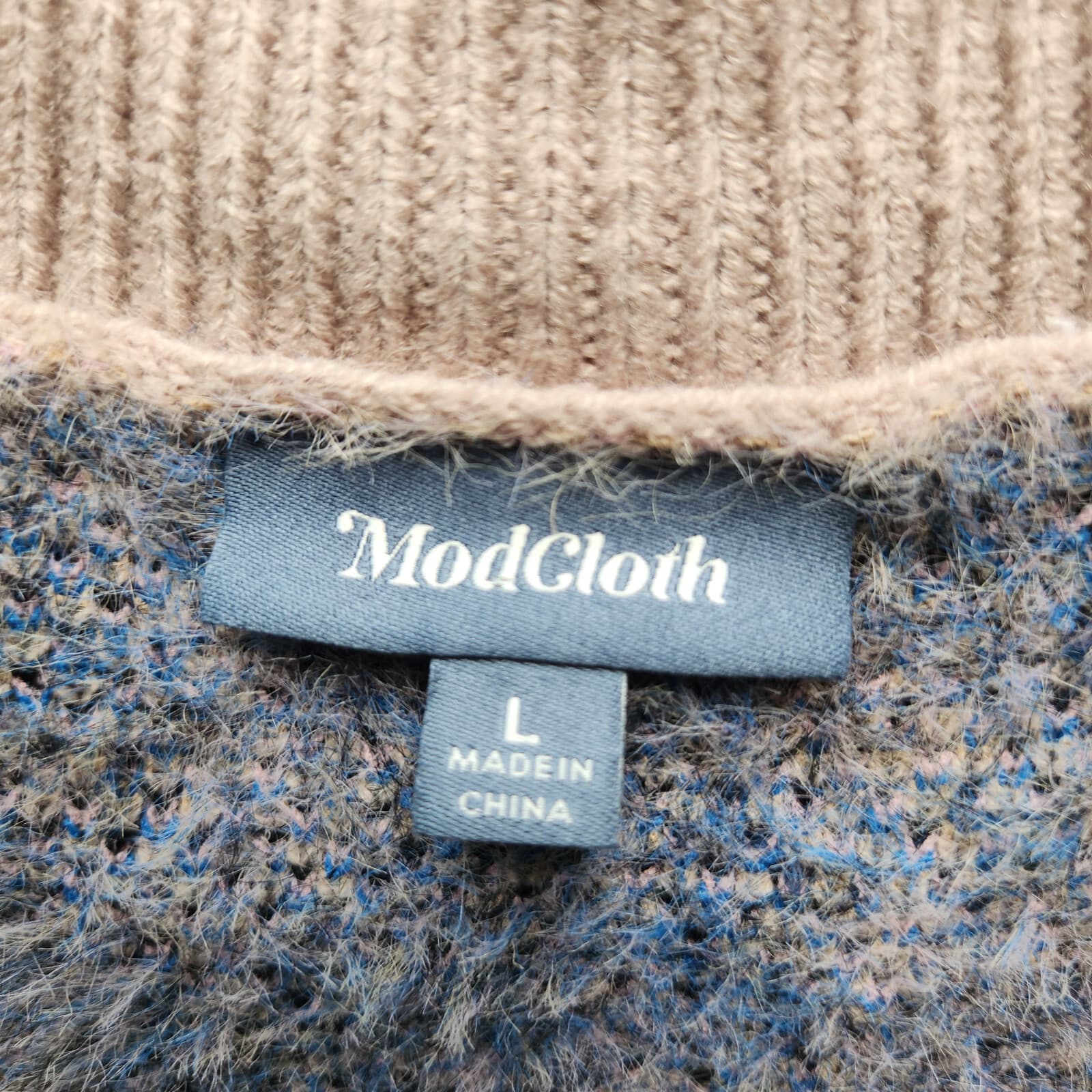 Modcloth A Fuzzing Feeling Oversized Cardigan V-Neck Button Floral Blue Tan Sz.L - Thumbnail 10