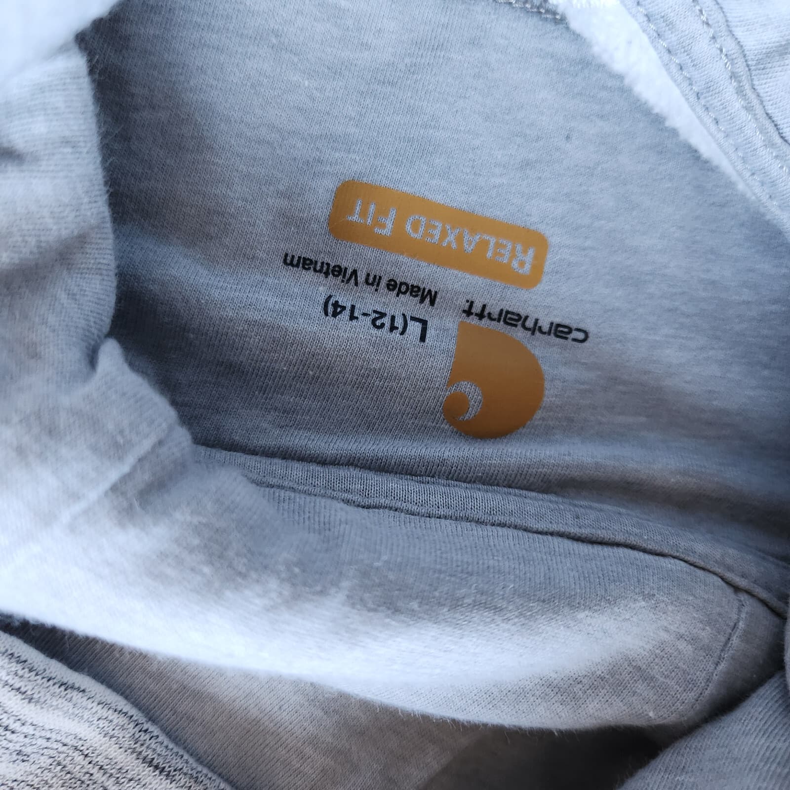 Carhartt Clarksburg Half Zip Hooded Sweatshirt Pocket Striped Grey Girl L 12/14 - Thumbnail 8