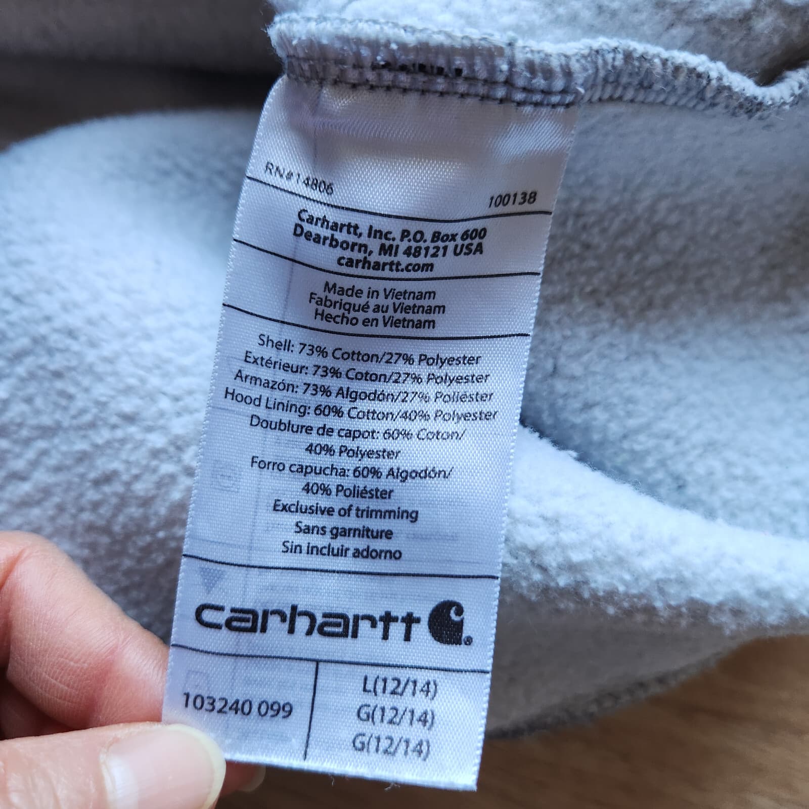 Carhartt Clarksburg Half Zip Hooded Sweatshirt Pocket Striped Grey Girl L 12/14 - Thumbnail 9