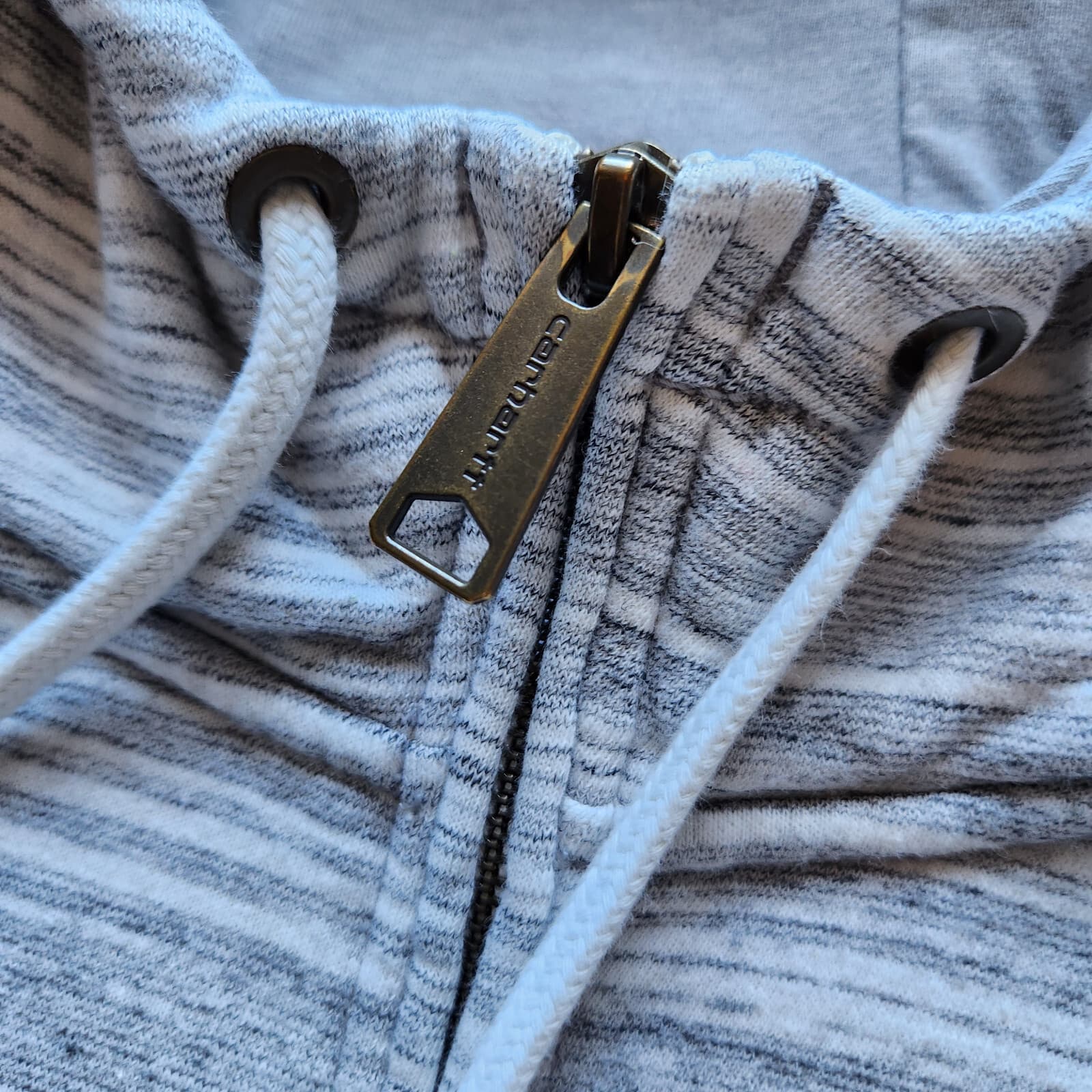 Carhartt Clarksburg Half Zip Hooded Sweatshirt Pocket Striped Grey Girl L 12/14 - Thumbnail 6