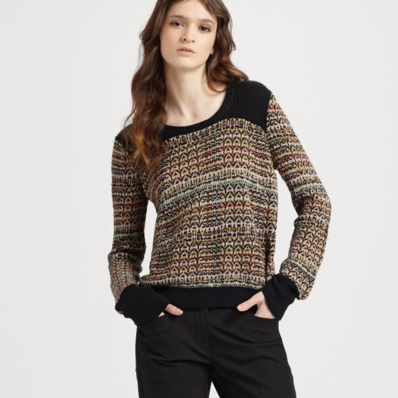 Theory Hadar Chunky Silk Sweater Crew Neck Multcolor Linen Silk Cotton Women's M - Thumbnail 5