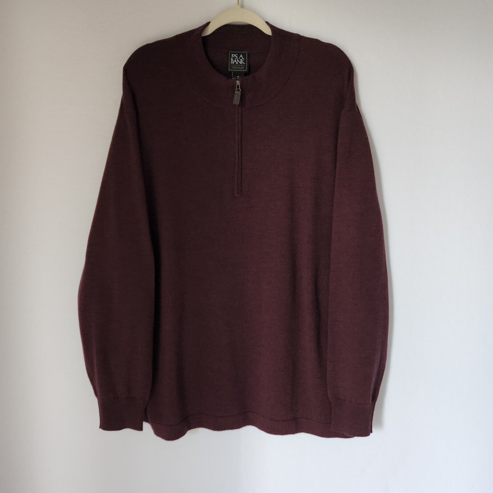 NWT Jos A. Bank Merino Wool Traveler 1/4 Zip Mock Sweater Red-Burgundy Men 2X - Thumbnail 2