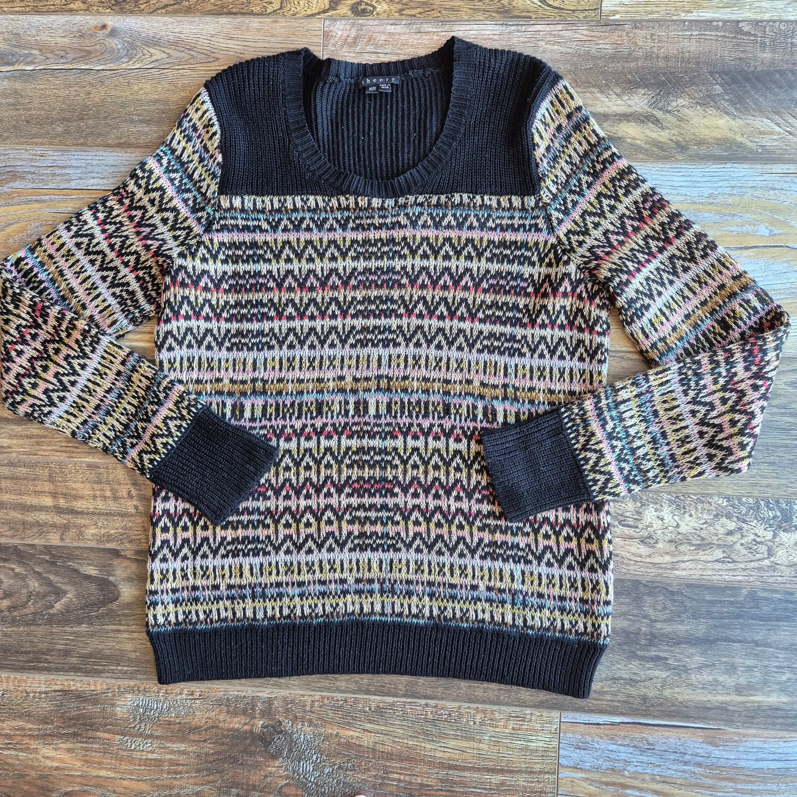 Theory Hadar Chunky Silk Sweater Crew Neck Multcolor Linen Silk Cotton Women's M - Thumbnail 3