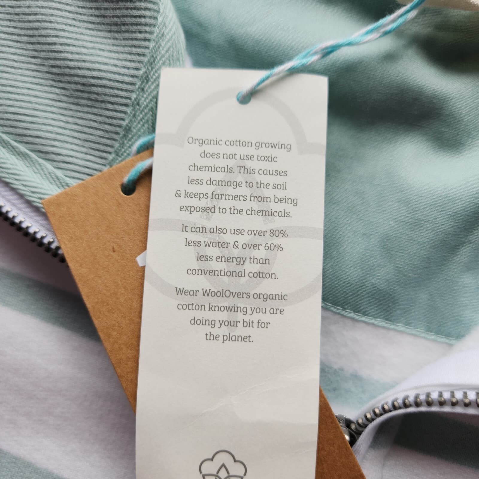 NWT WoolOvers Organic Cotton Half Zip Sweatshirt Mock Neck Duck Egg Stripe Sz.M - Thumbnail 11