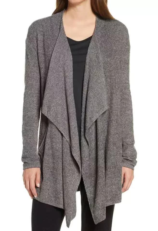 Barefoot Dreams Bamboo Chic Lite Knit Drap Wrap Open Cardigan Dark Grey Sz.L/XL - Thumbnail 2