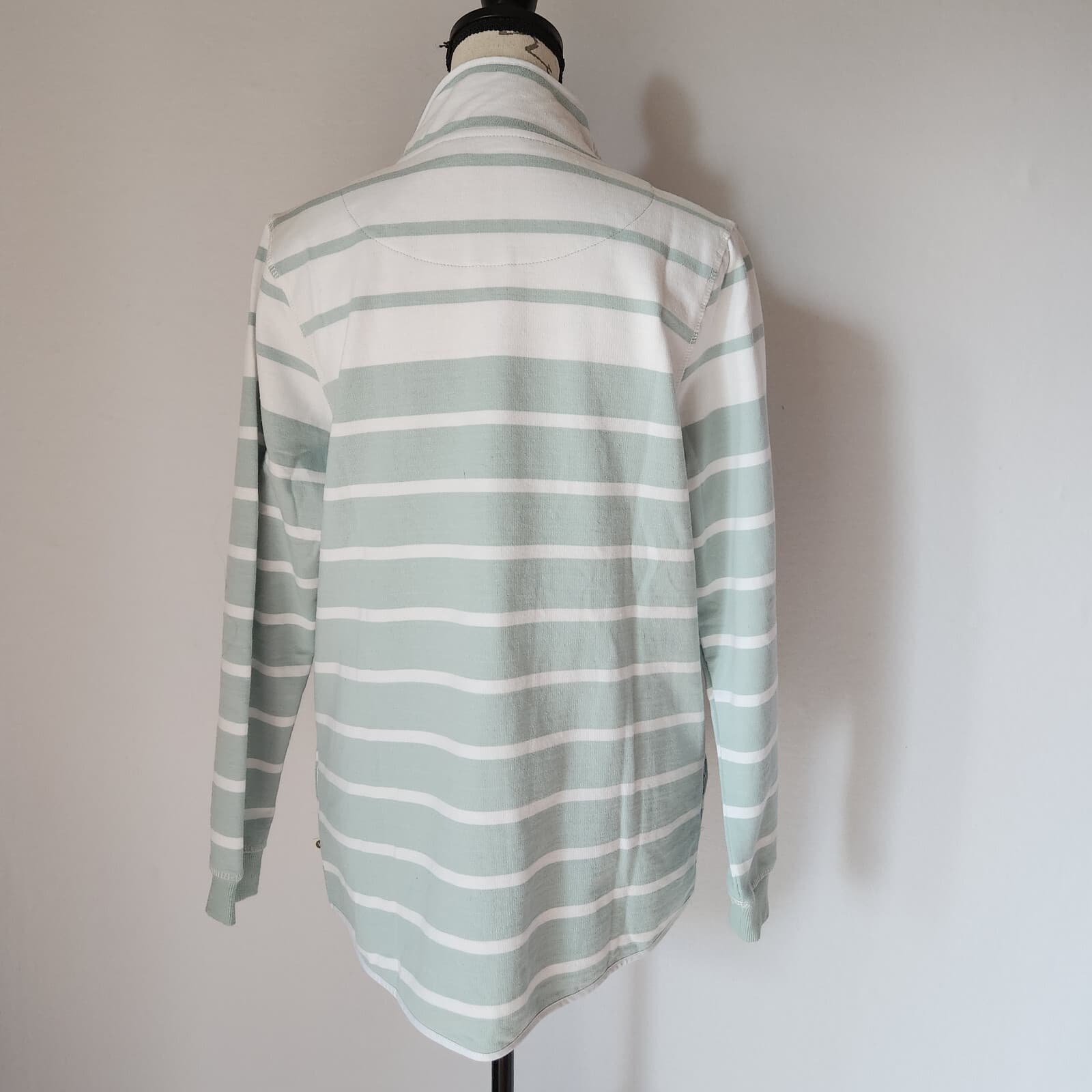 NWT WoolOvers Organic Cotton Half Zip Sweatshirt Mock Neck Duck Egg Stripe Sz.M - Thumbnail 6