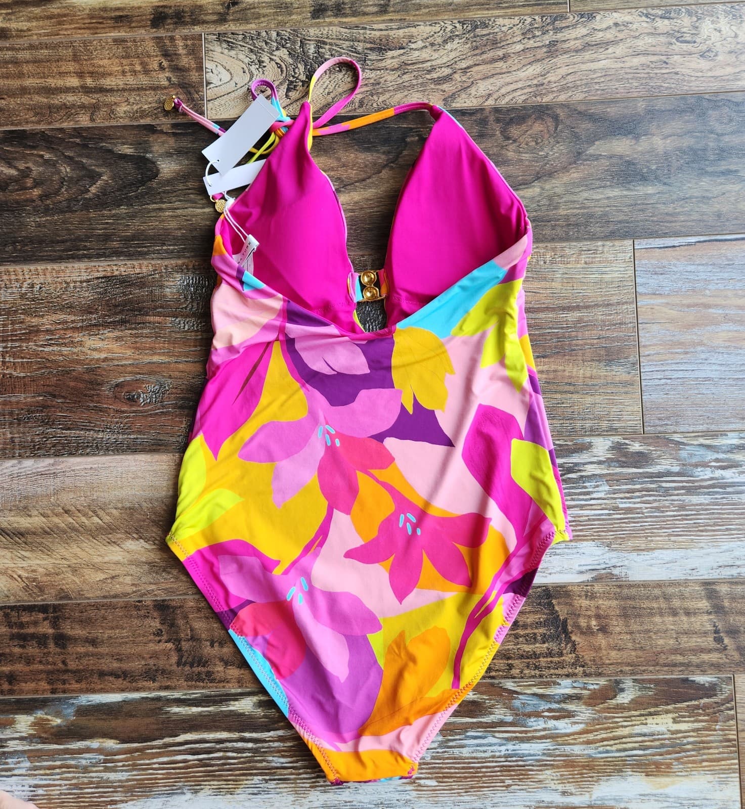 NWT TRINA TURK $172 Size 10 Lilleth Halter Plunge Multicolor One Piece Swimsuit - Thumbnail 10