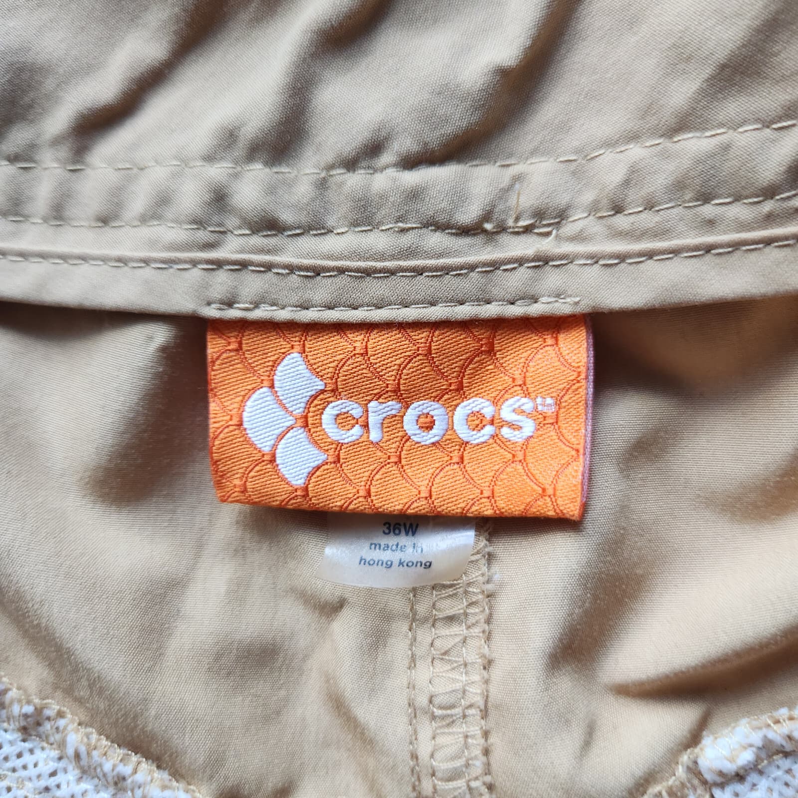 Vintage Crocs Chino Shorts Zip Pocket Polyester Sand Sz.36W Made in Hong Kong - Thumbnail 4