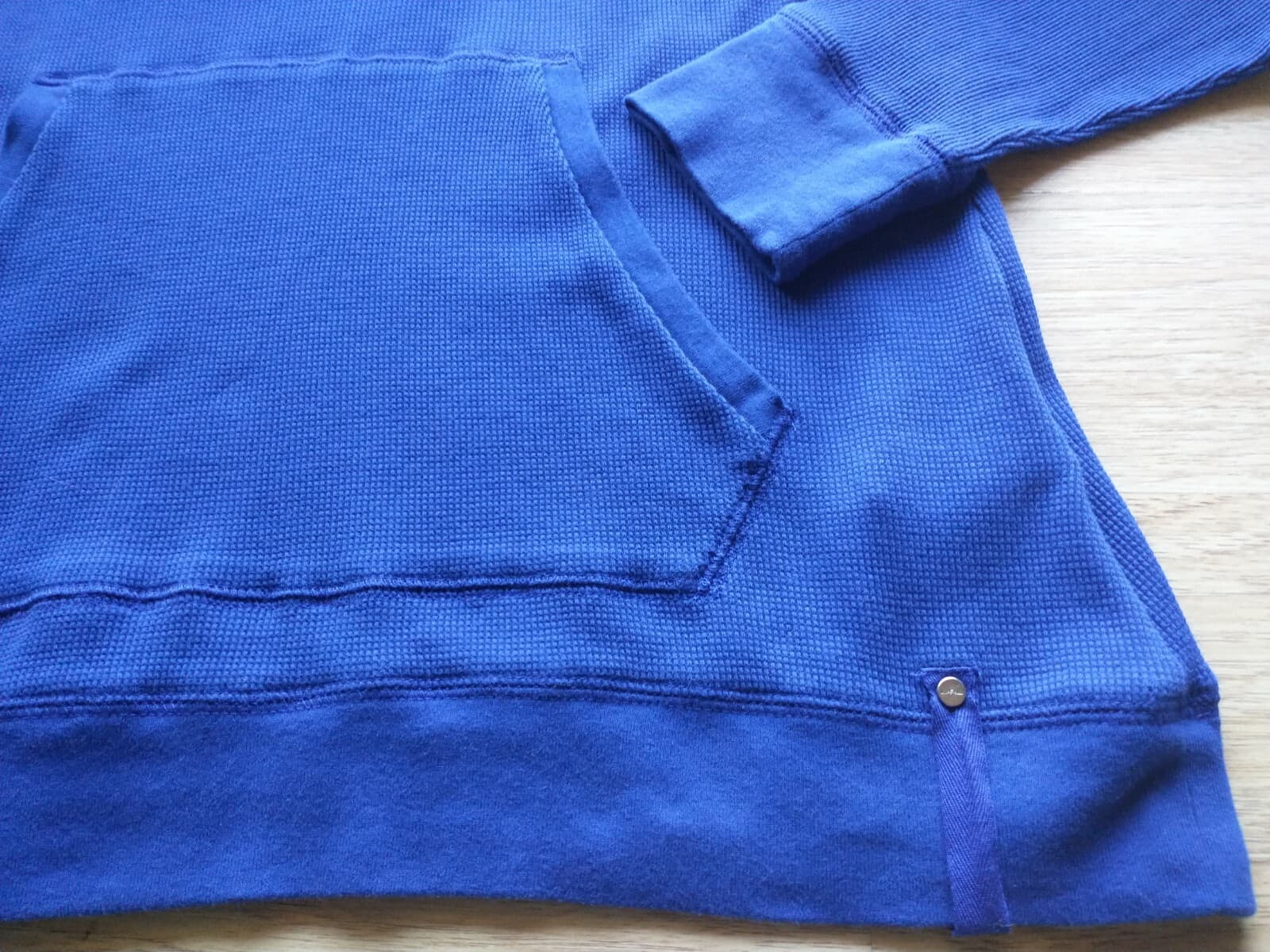 Lauren Ralph Lauren Cotton Ripped Knit Hoodie Sweatshirt Kangaroo Pocket Blue L - Thumbnail 6