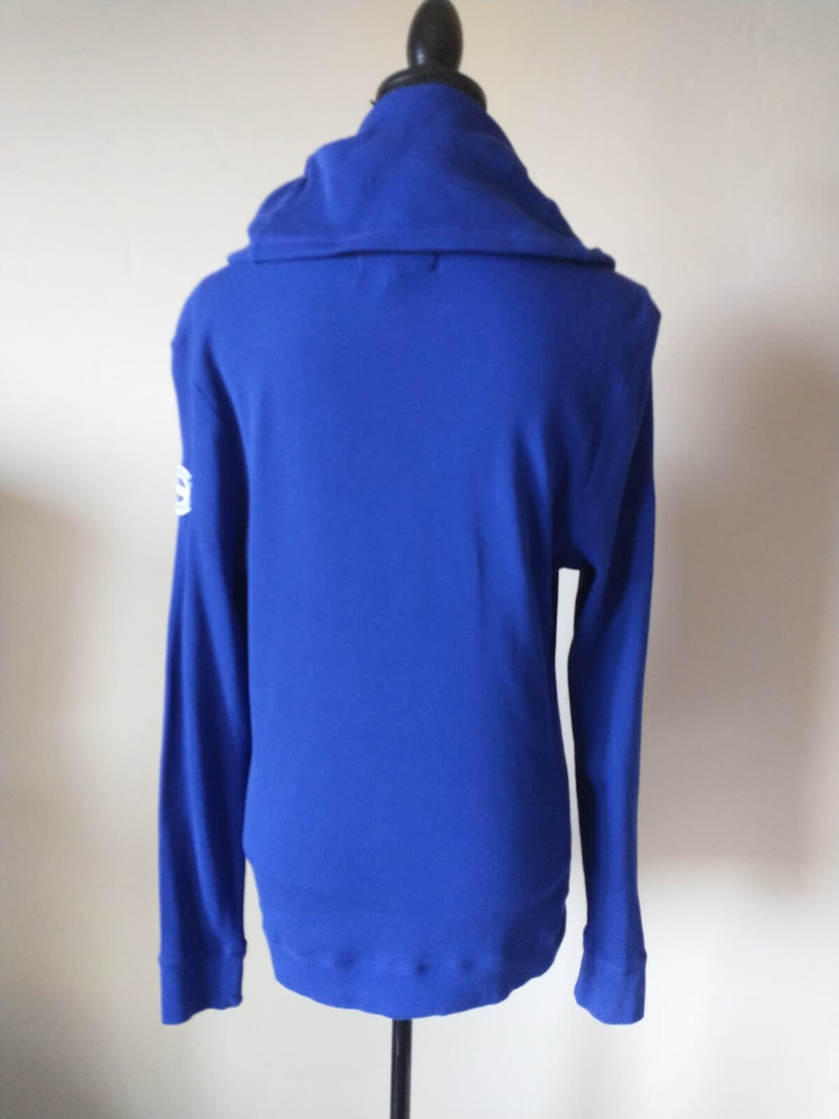 Lauren Ralph Lauren Cotton Ripped Knit Hoodie Sweatshirt Kangaroo Pocket Blue L - Thumbnail 4