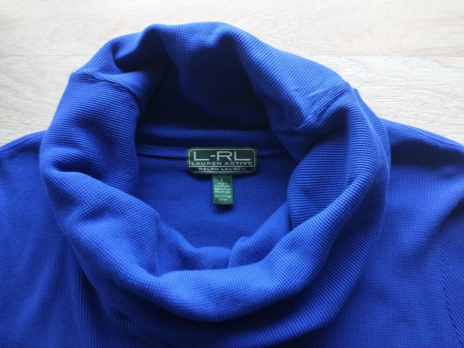 Lauren Ralph Lauren Cotton Ripped Knit Hoodie Sweatshirt Kangaroo Pocket Blue L - Thumbnail 7