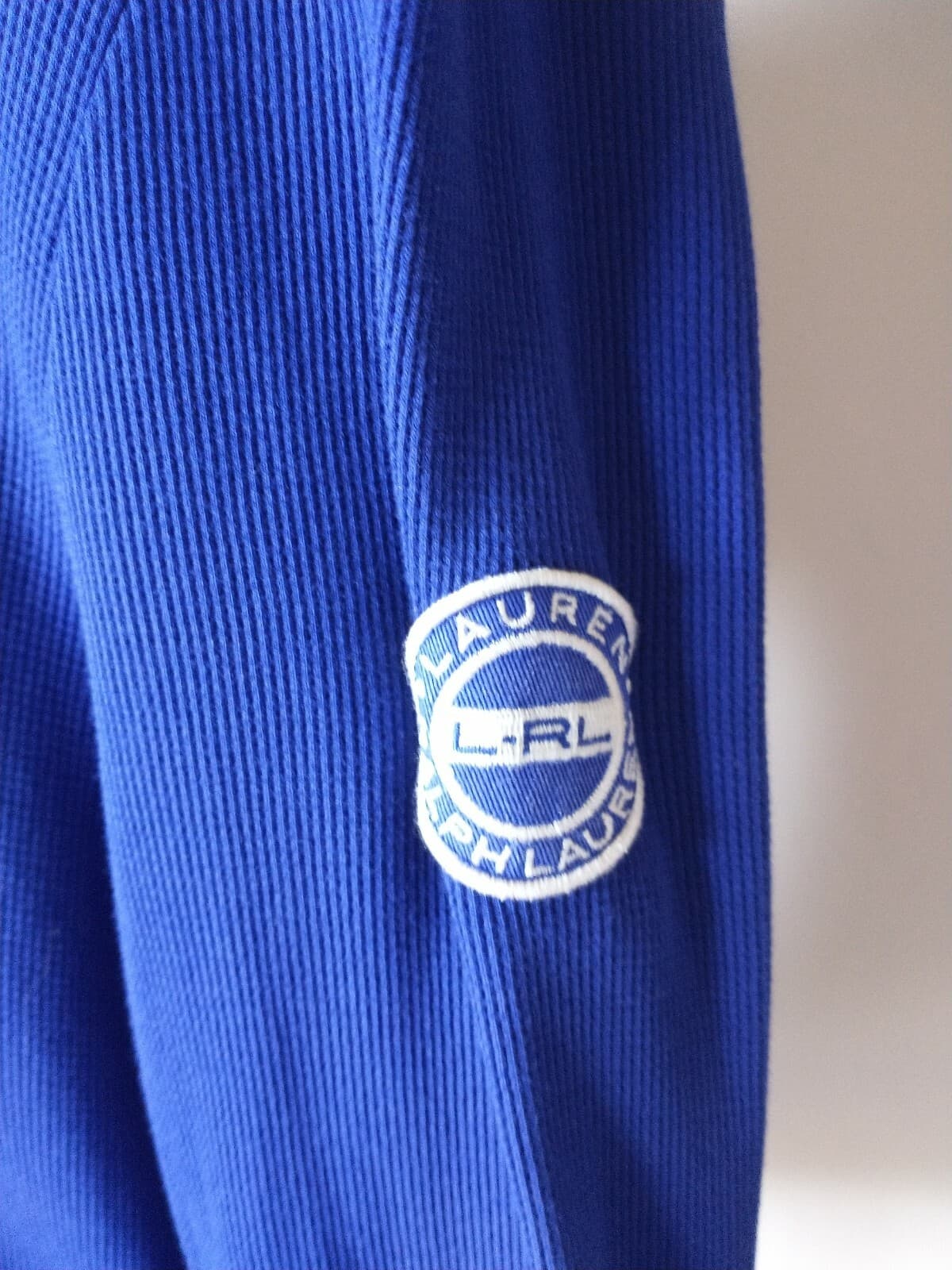 Lauren Ralph Lauren Cotton Ripped Knit Hoodie Sweatshirt Kangaroo Pocket Blue L - Thumbnail 3