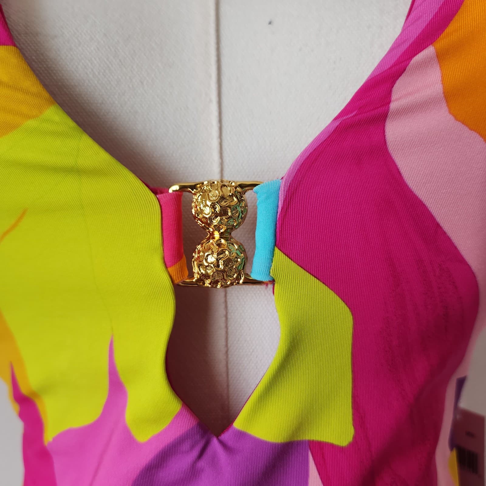 NWT TRINA TURK $172 Size 10 Lilleth Halter Plunge Multicolor One Piece Swimsuit - Thumbnail 5