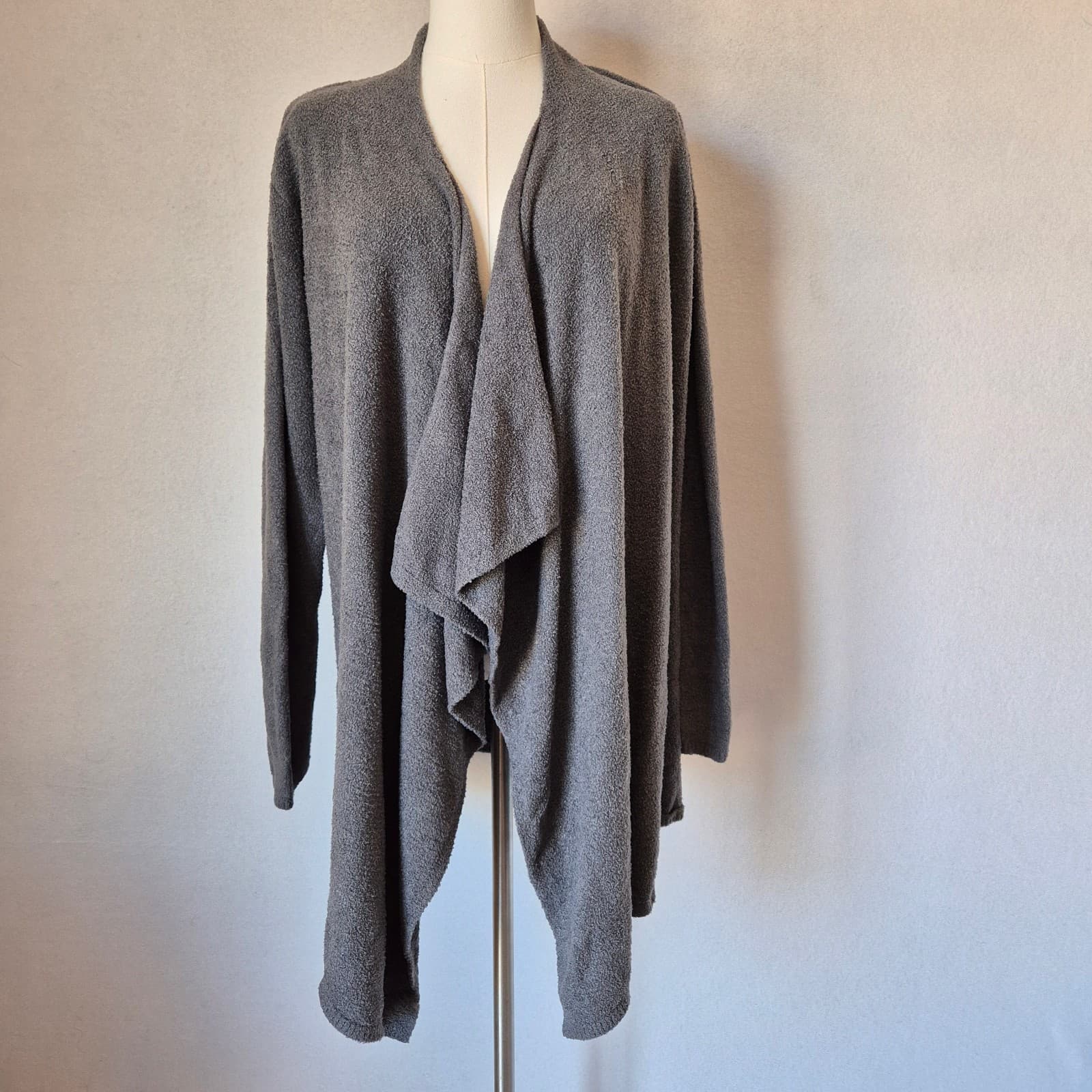 Barefoot Dreams Bamboo Chic Lite Knit Drap Wrap Open Cardigan Dark Grey Sz.L/XL - Thumbnail 3