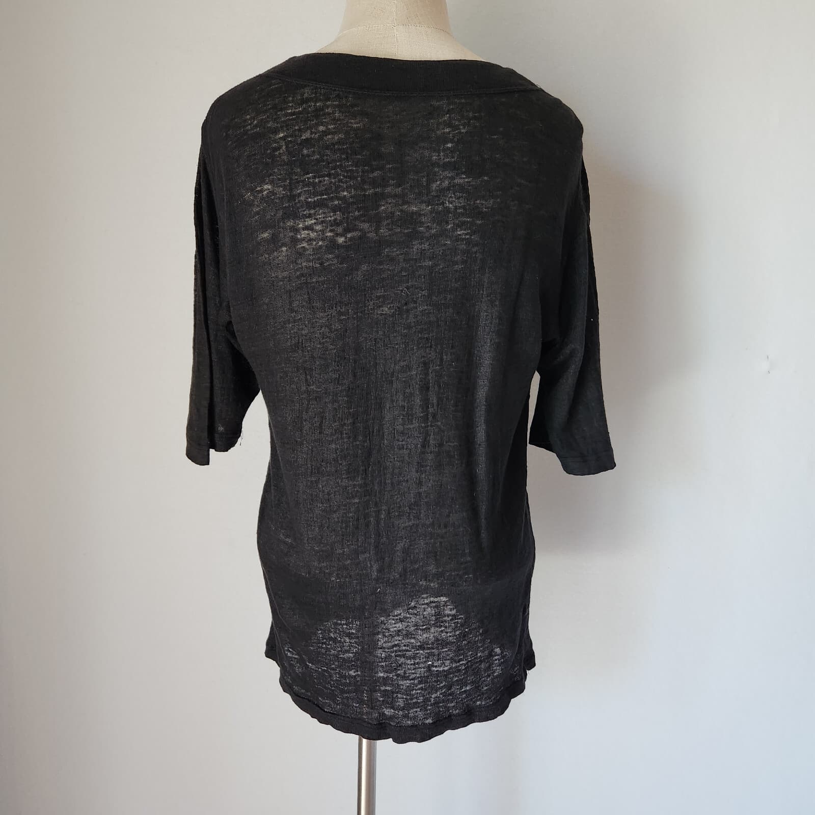 Umberto Ginocchietti Made in Italy Linen Top Short Sleeve Semi-Sheer Black Sz.42 - Thumbnail 4