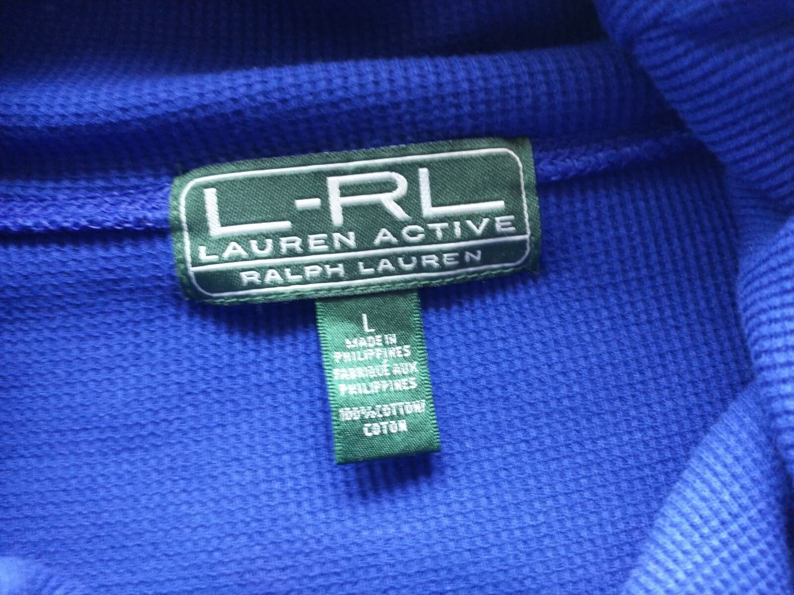 Lauren Ralph Lauren Cotton Ripped Knit Hoodie Sweatshirt Kangaroo Pocket Blue L - Thumbnail 8