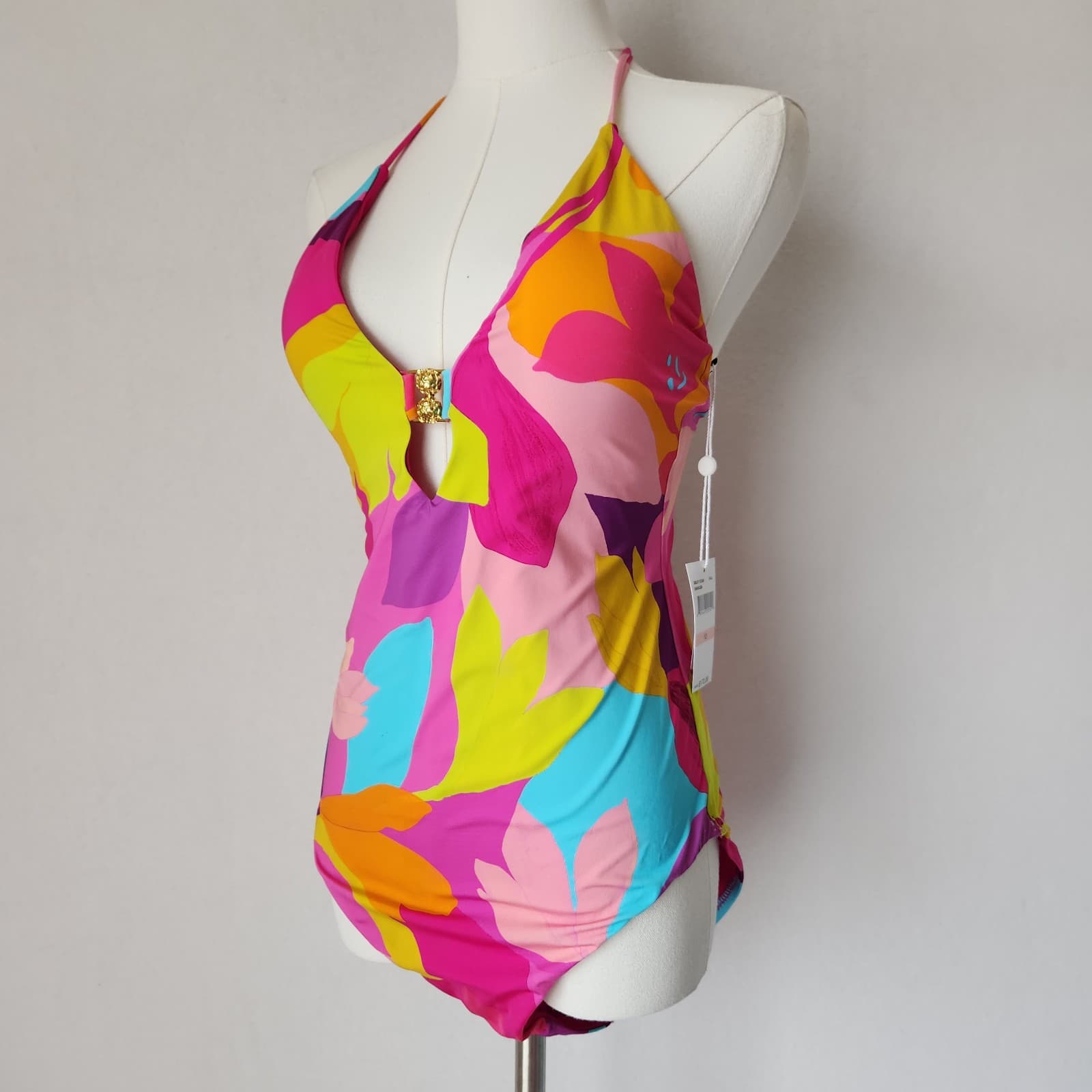 NWT TRINA TURK $172 Size 10 Lilleth Halter Plunge Multicolor One Piece Swimsuit - Thumbnail 3