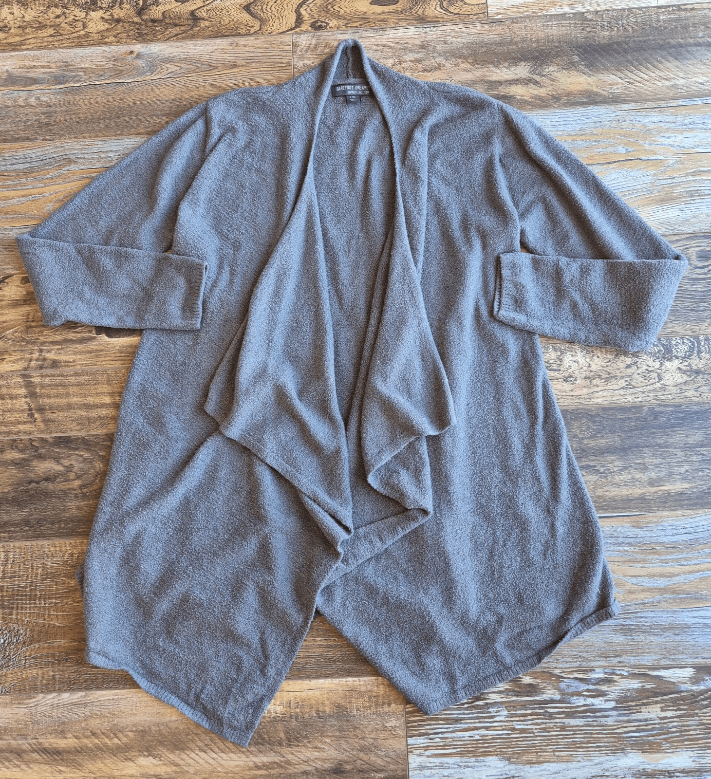 Barefoot Dreams Bamboo Chic Lite Knit Drap Wrap Open Cardigan Dark Grey Sz.L/XL
