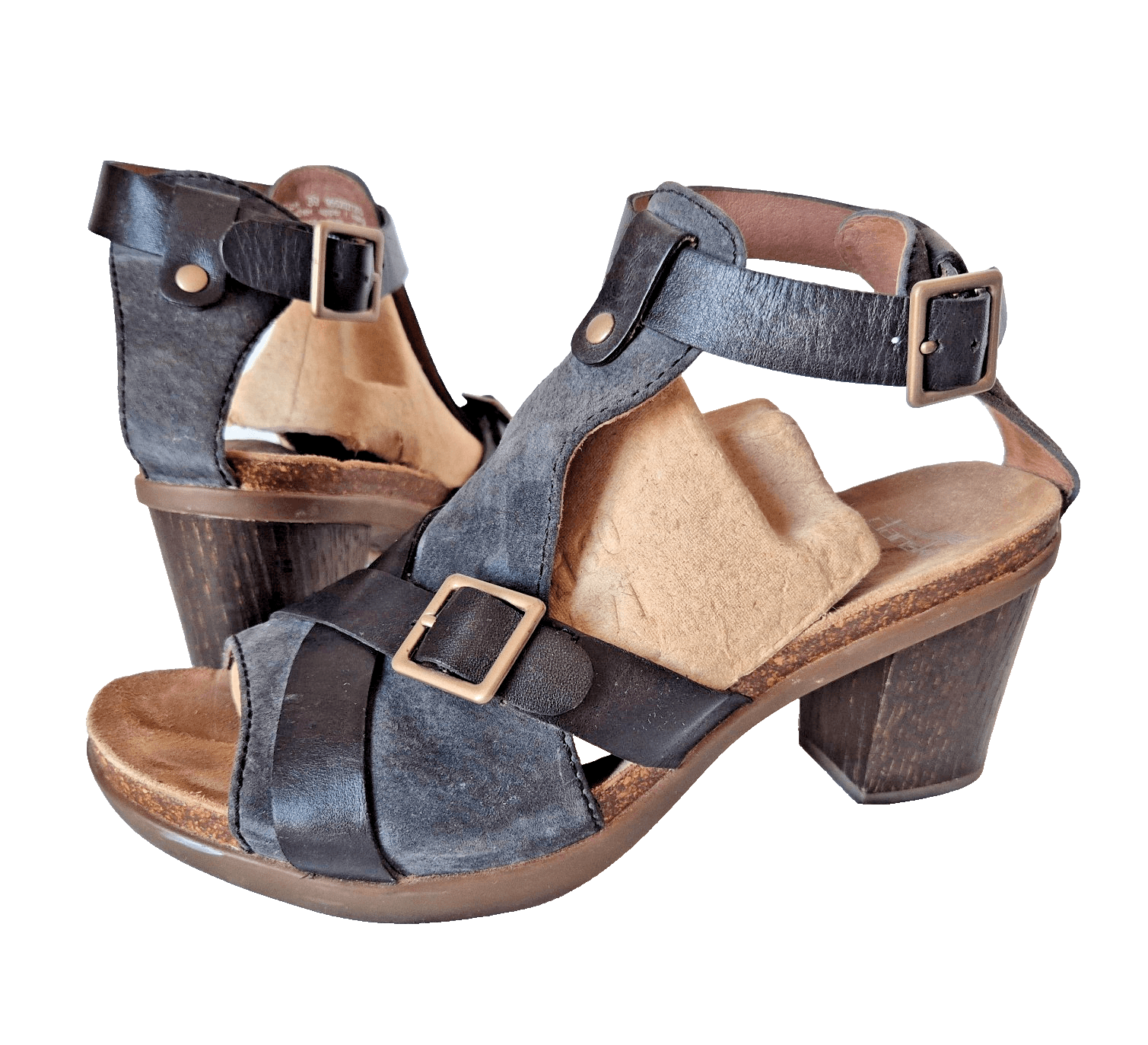 Dansko Dominique T-strap 3" Block Heel Sandals Cork Midsole Black Leather EU39 - Thumbnail 2