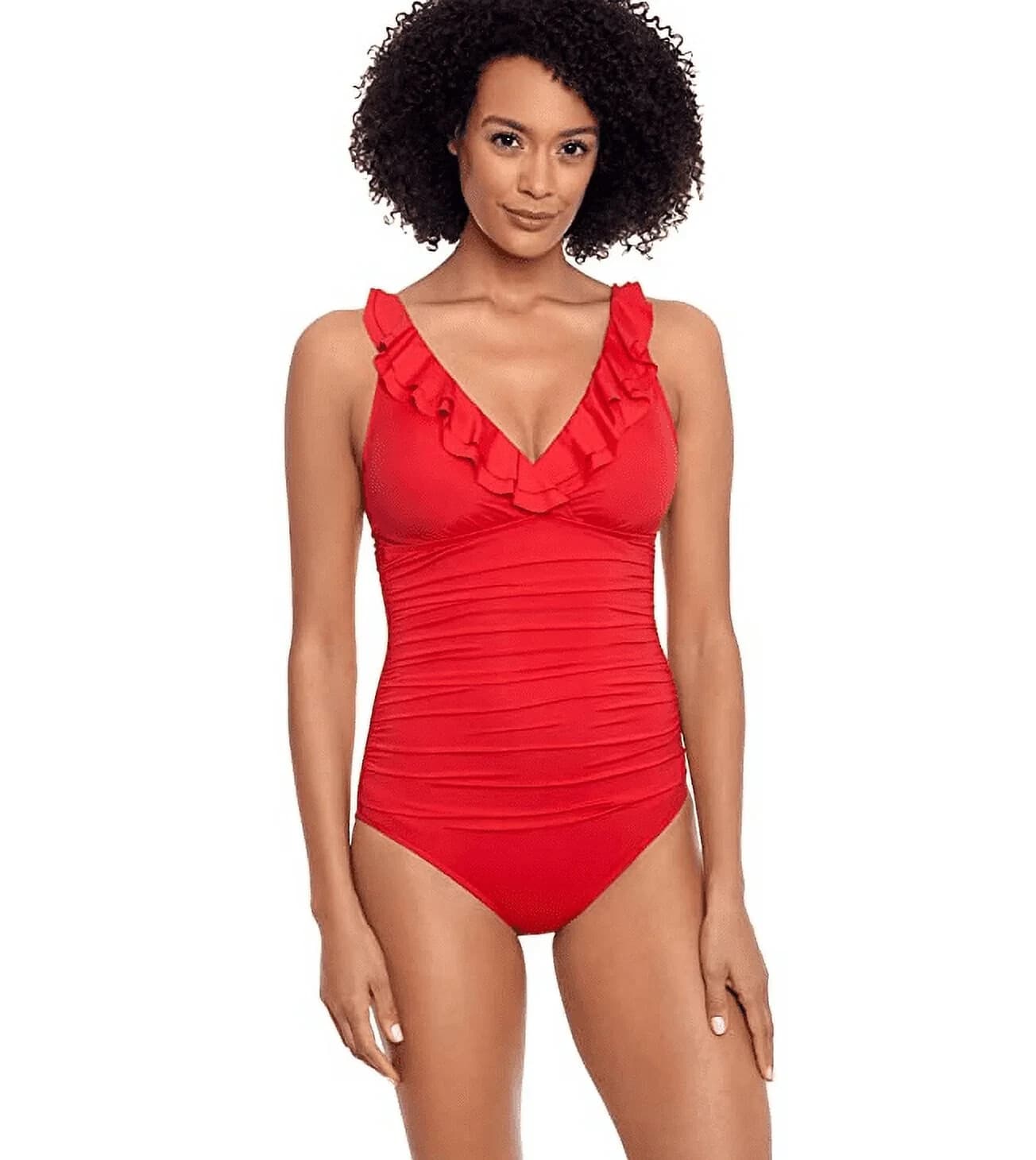 Lauren Ralph Lauren Ruffle Surplice V-Neck One-Piece Swimsuit Slimming Red Sz.10 - Thumbnail 4