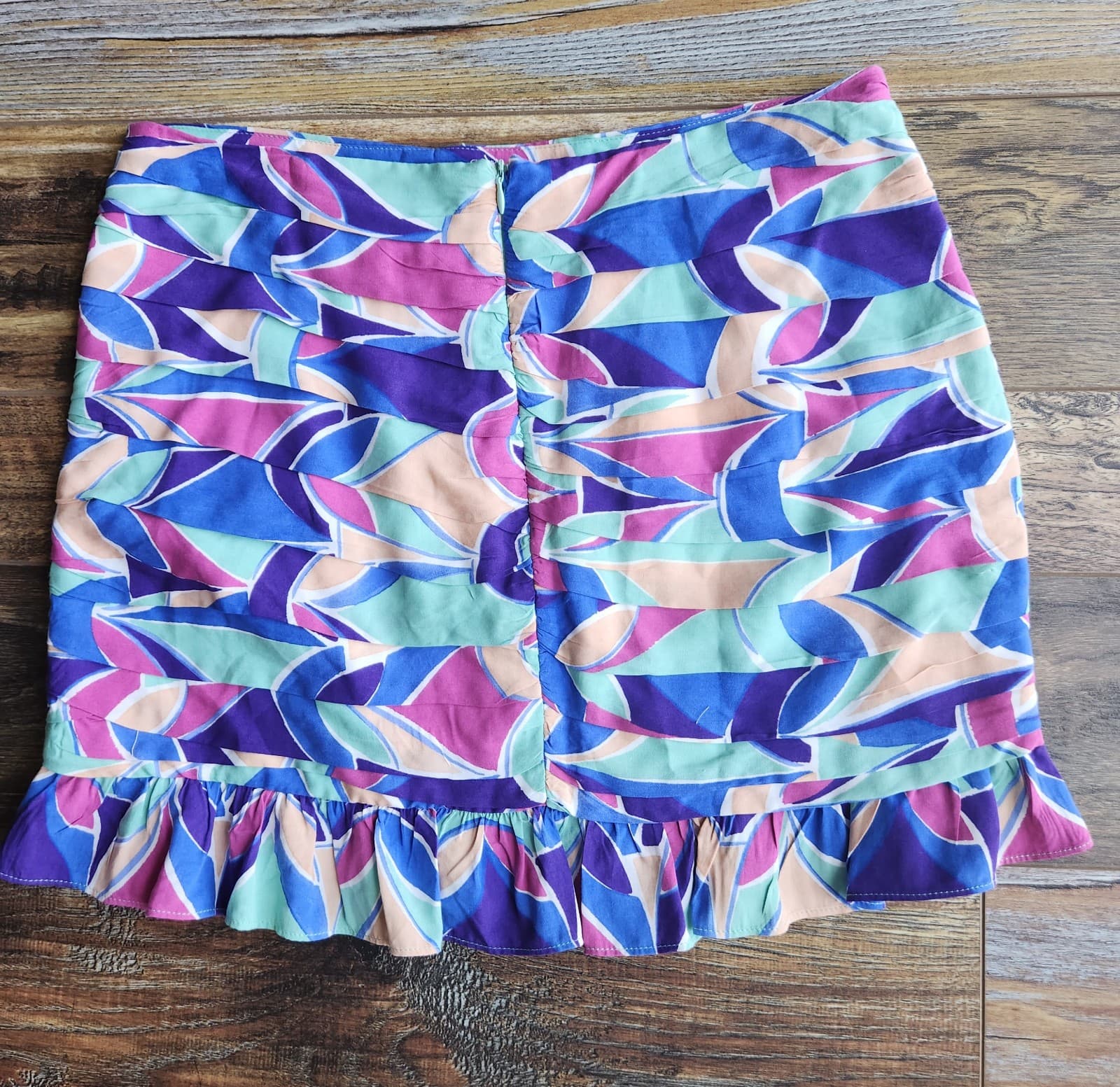 Zara Ruffle Pleated Mini Skirt Lined Multicolor Geo-Printed Viscose Women's M - Thumbnail 3