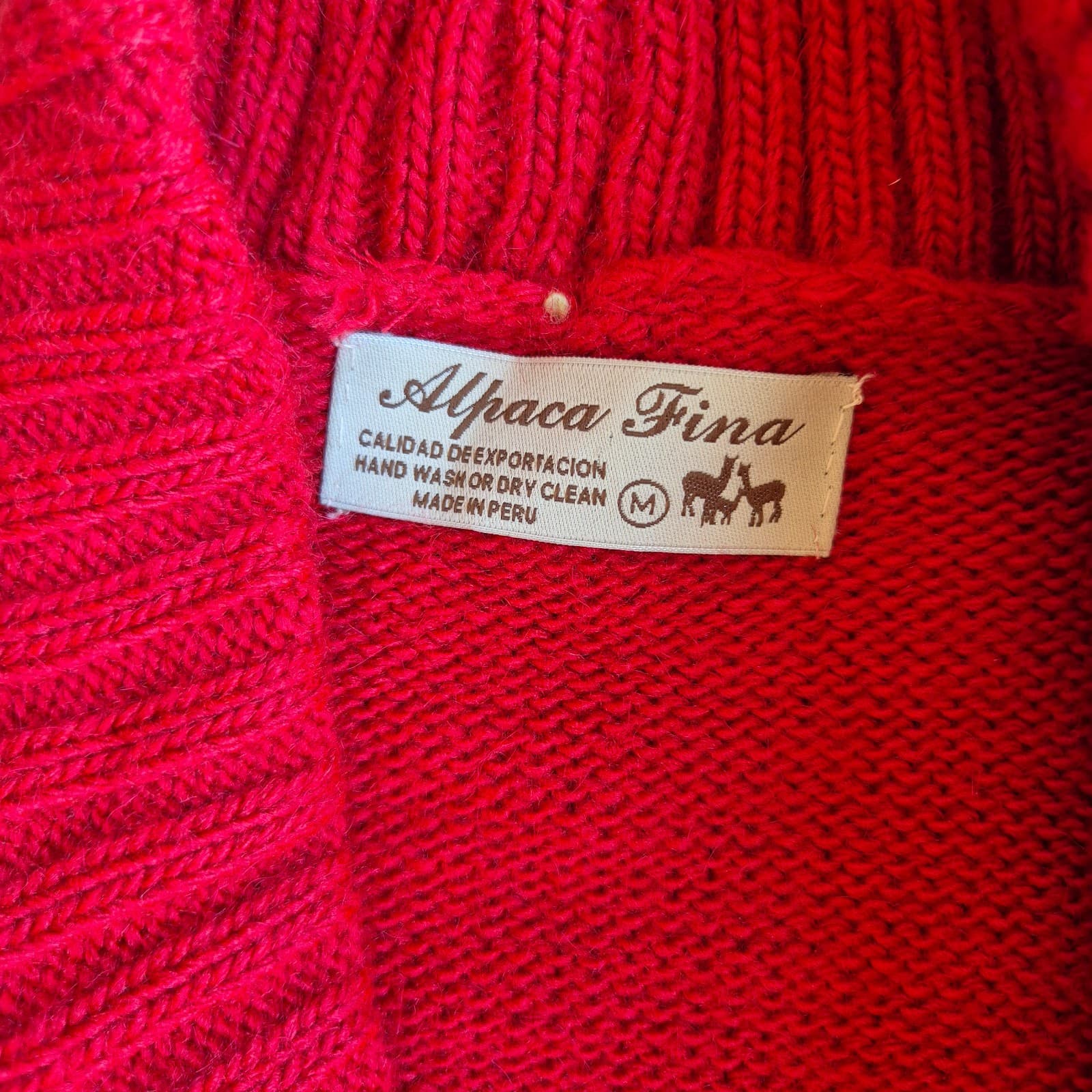 Alpaca Fina Made In Peru Shawl Neck Cardigan Snap Red Women's M (Bust 36") - Thumbnail 8