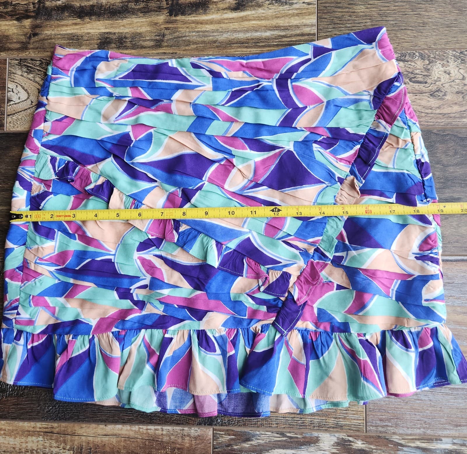 Zara Ruffle Pleated Mini Skirt Lined Multicolor Geo-Printed Viscose Women's M - Thumbnail 13