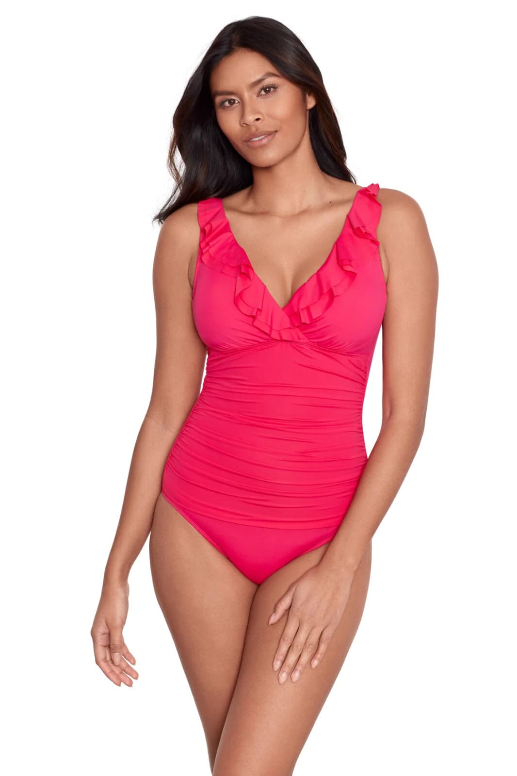 Lauren Ralph Lauren Ruffle Surplice V-Neck One-Piece Swimsuit Slimming Red Sz.10 - Thumbnail 5