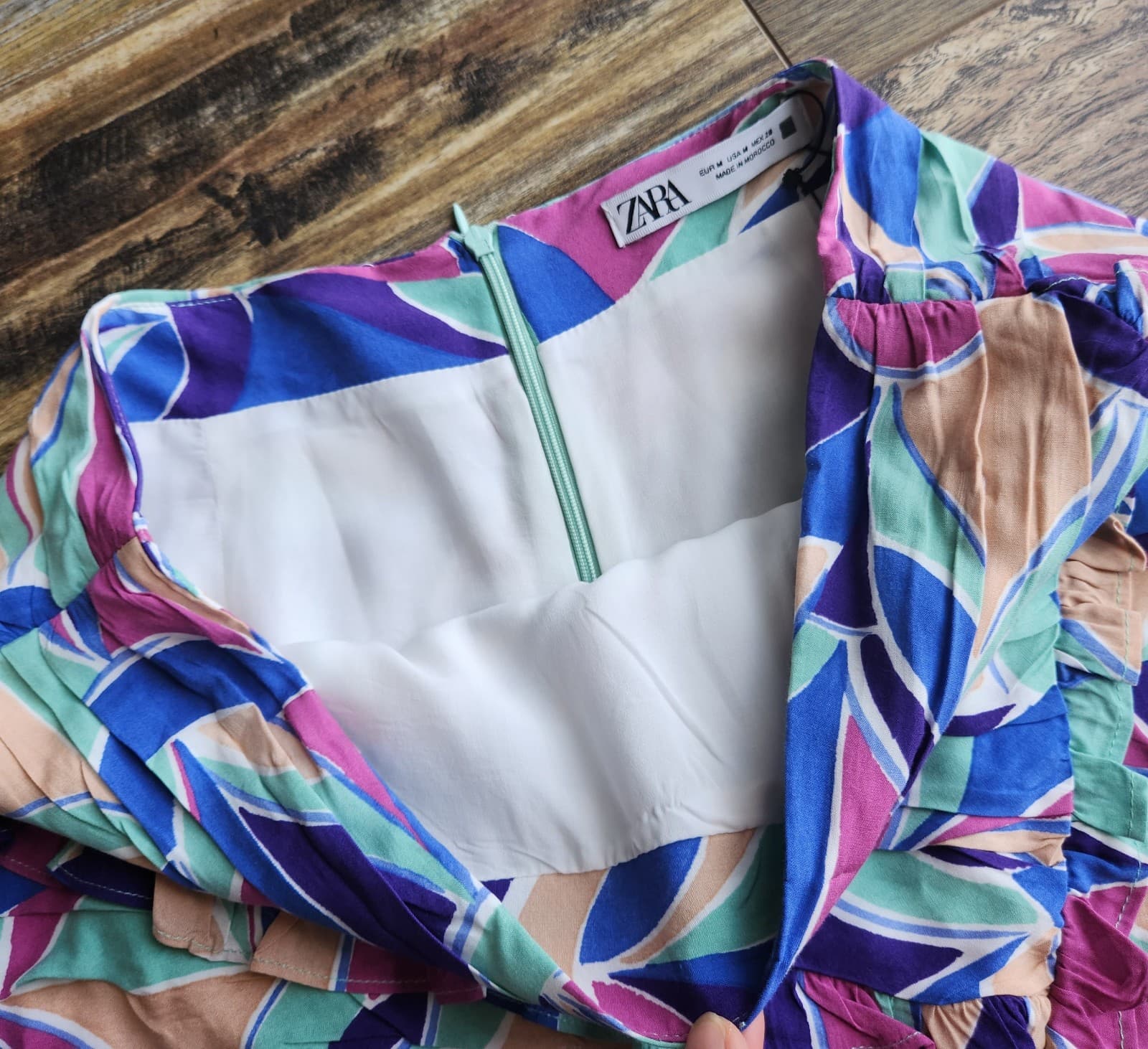 Zara Ruffle Pleated Mini Skirt Lined Multicolor Geo-Printed Viscose Women's M - Thumbnail 8