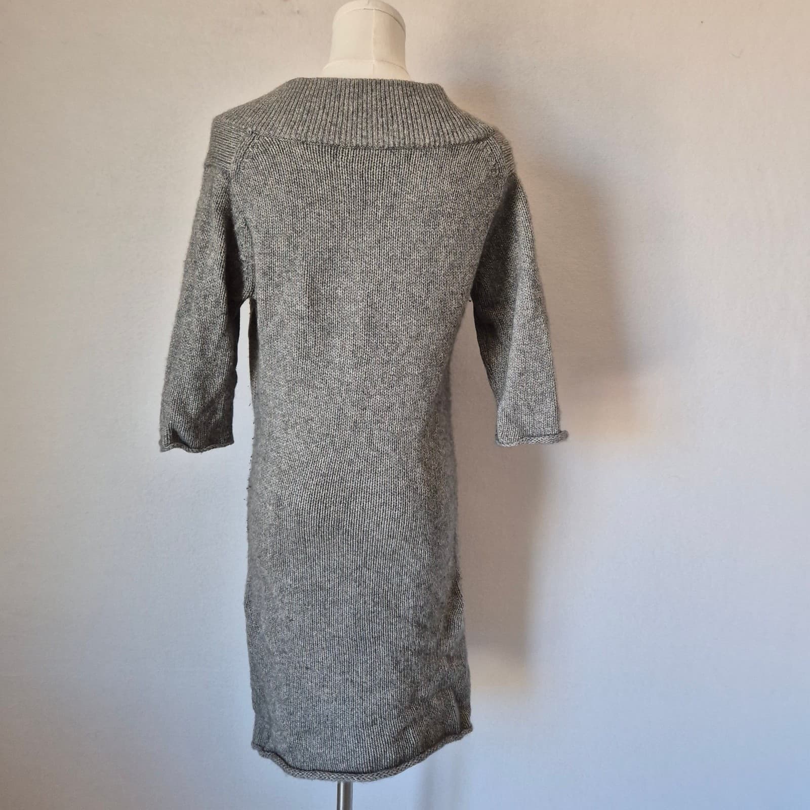 3.1 Phillip Lim Cashmere Blend Deep V-Neck Sweater Dress Short Sleeve Grey Sz.S - Thumbnail 4