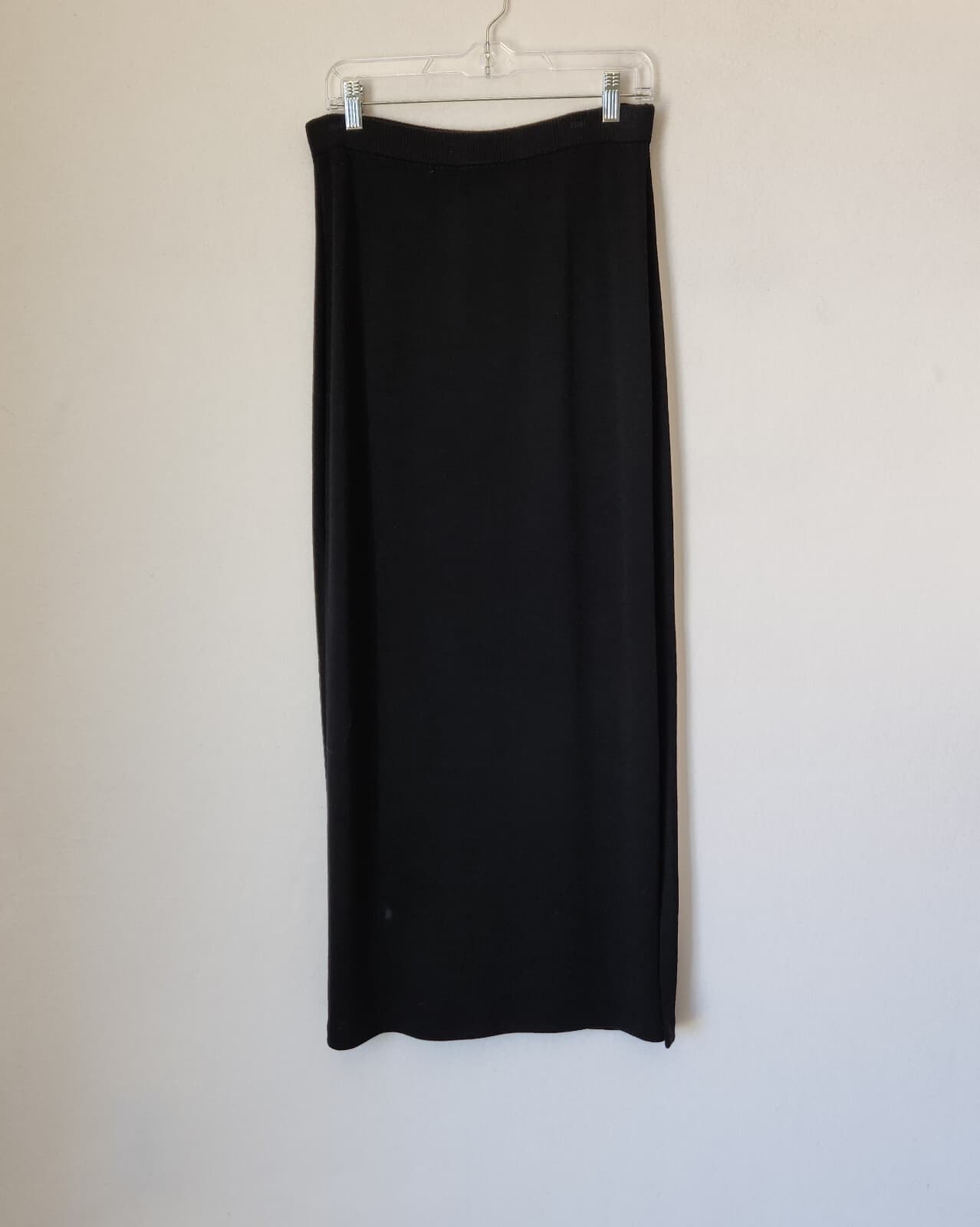 ST. JOHN Basic Santana Knit Maxi Pencil Skirt Elastic Waist Side-Slit Black Sz.4 - Thumbnail 3