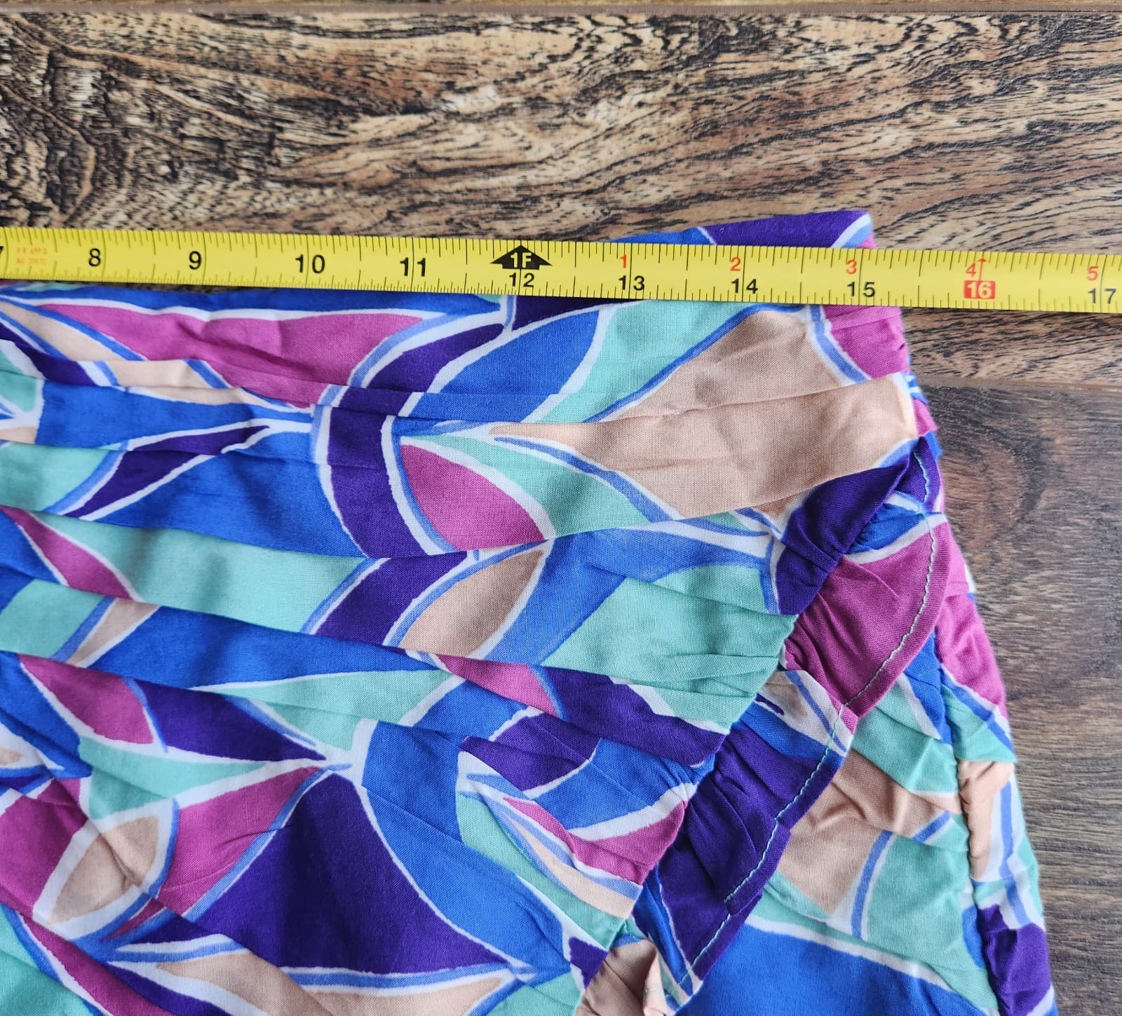 Zara Ruffle Pleated Mini Skirt Lined Multicolor Geo-Printed Viscose Women's M - Thumbnail 12