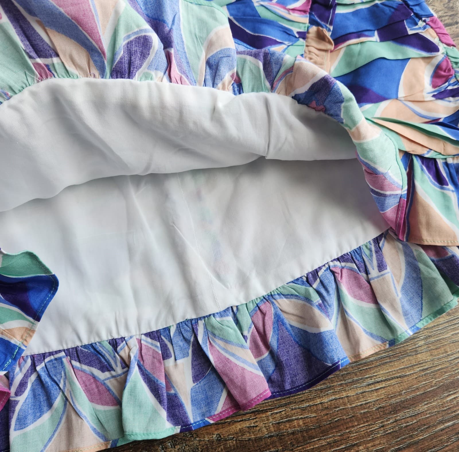 Zara Ruffle Pleated Mini Skirt Lined Multicolor Geo-Printed Viscose Women's M - Thumbnail 7