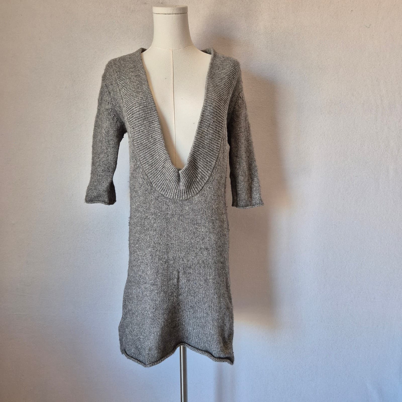 3.1 Phillip Lim Cashmere Blend Deep V-Neck Sweater Dress Short Sleeve Grey Sz.S - Thumbnail 3