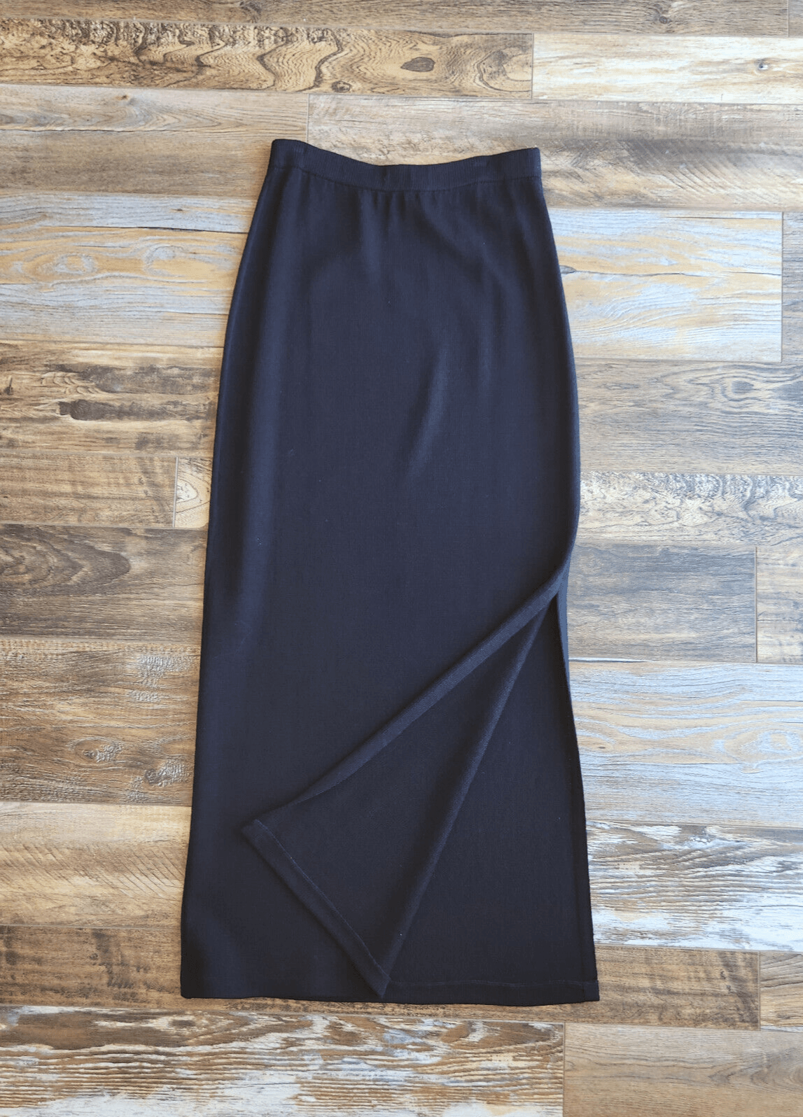 ST. JOHN Basic Santana Knit Maxi Pencil Skirt Elastic Waist Side-Slit Black Sz.4